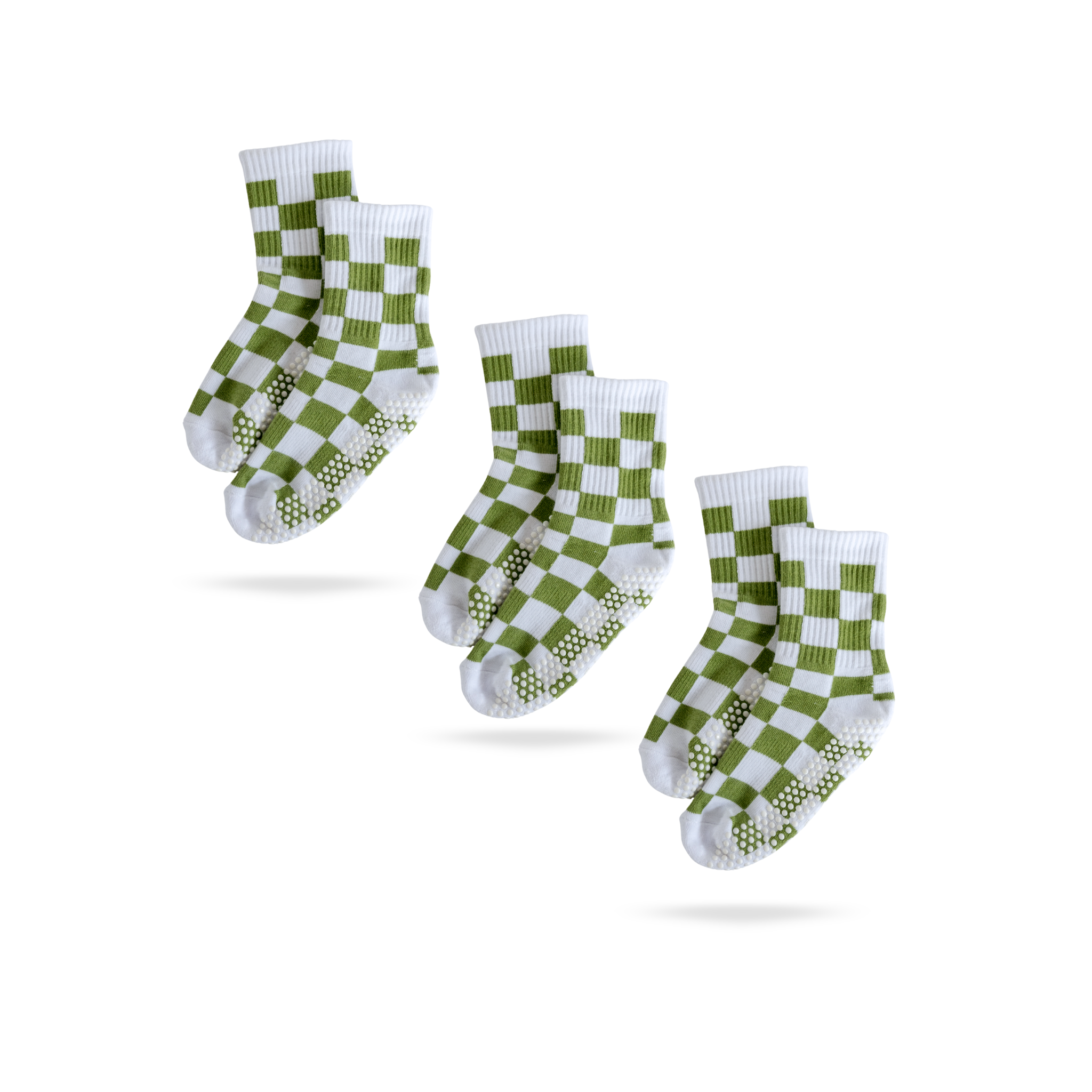 3er Bundle Pilates Socken in Weiß und Grün, Modell GRÜN KARO