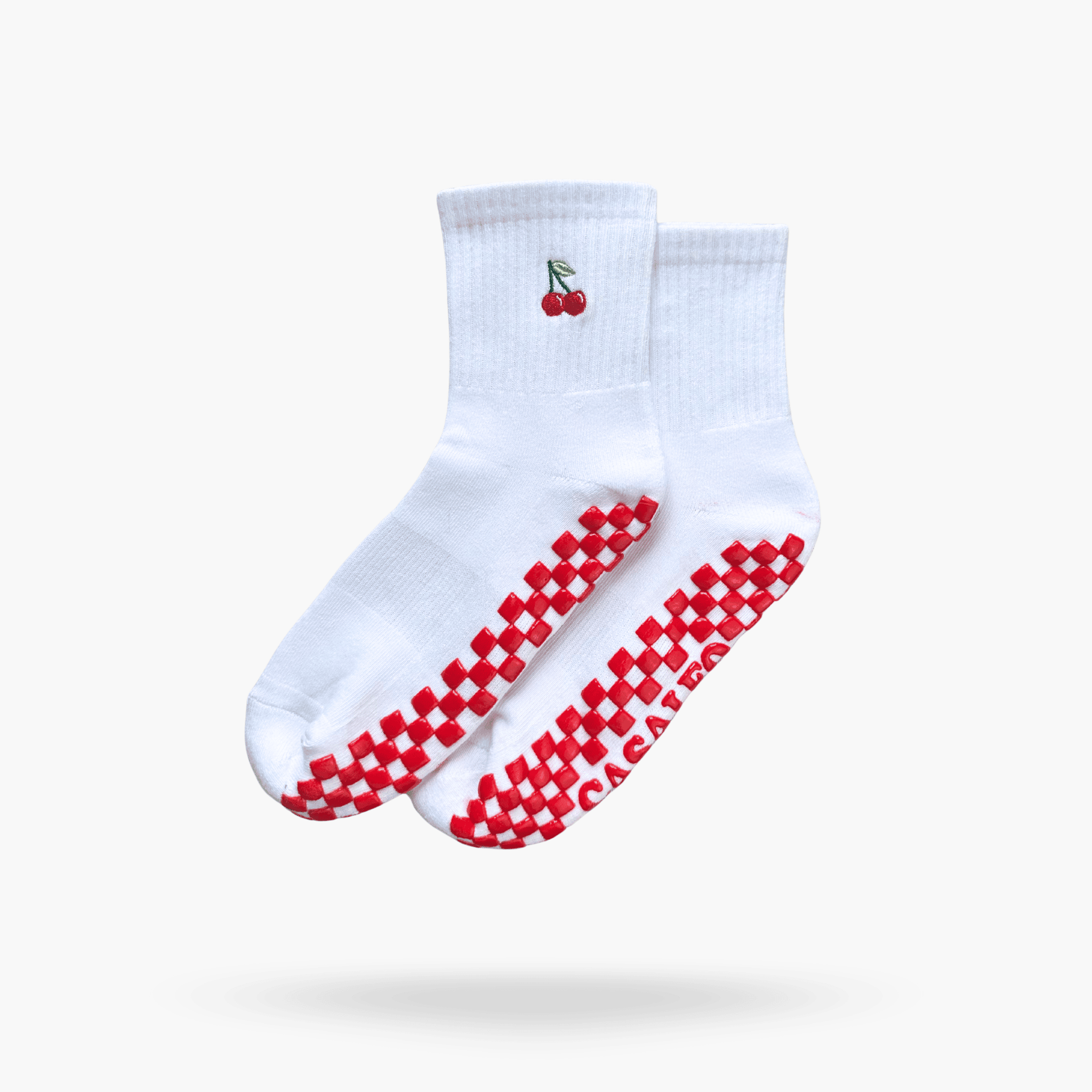 CASALEO Grip Socken mit roter Grip Sohle und Kirsch Icon, ideal für Pilates, Yoga und Barre