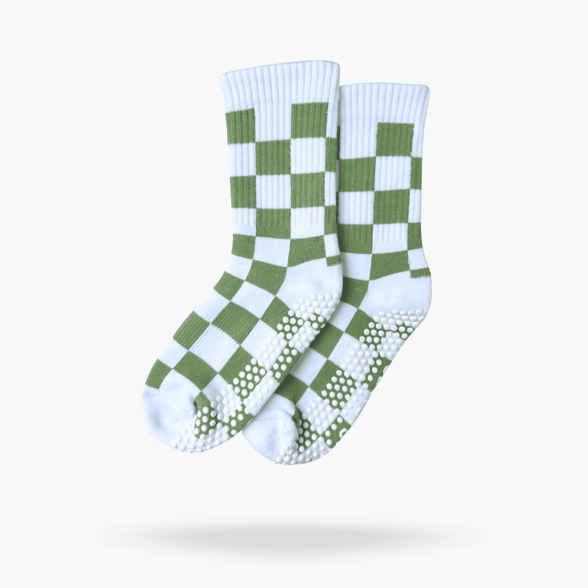 CASALEO Grip Socken in Weiß mit Grünem Karo Muster, optimal für Pilates, Yoga und Barre