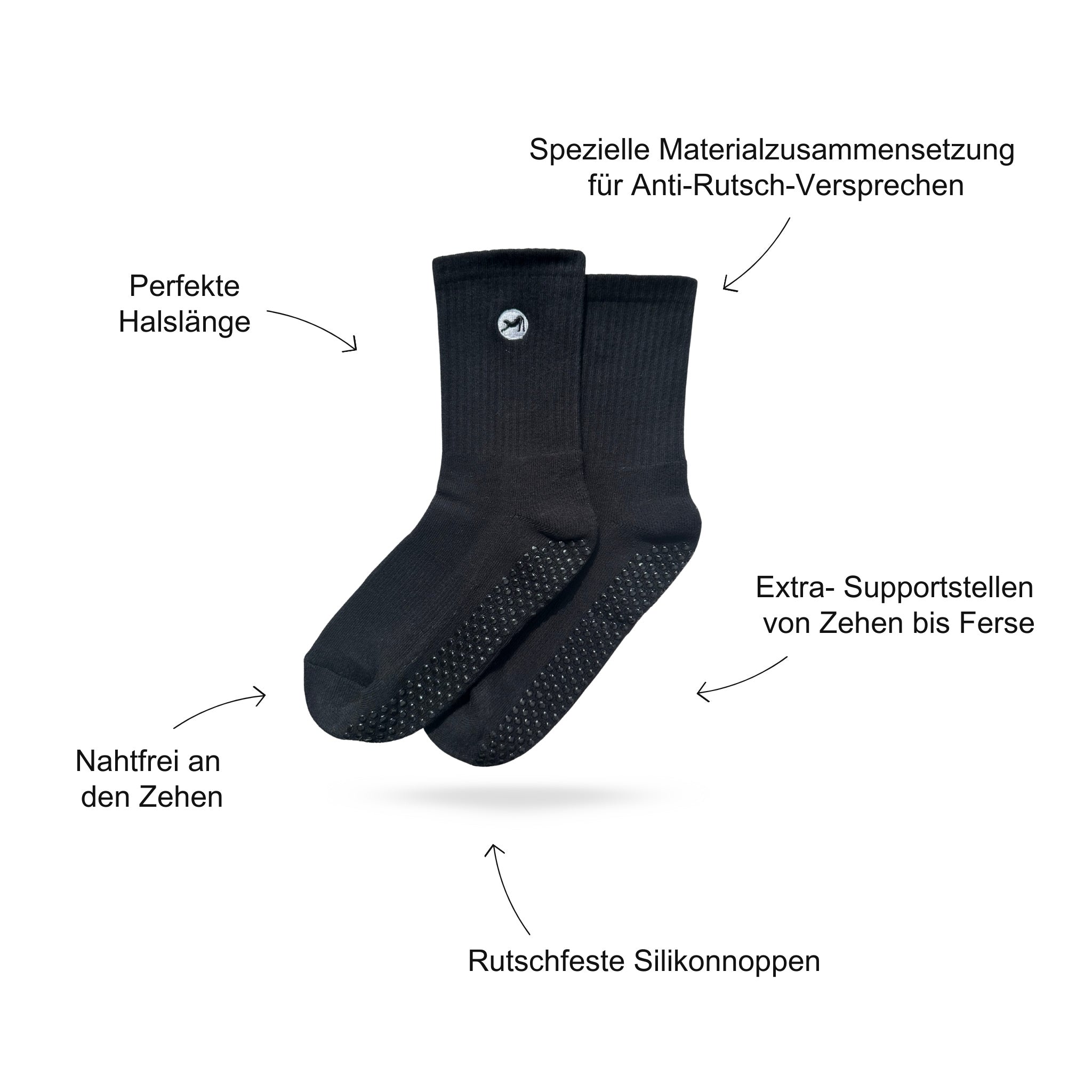 Pilates Socken Produktbild, das Vorteile beschreibt