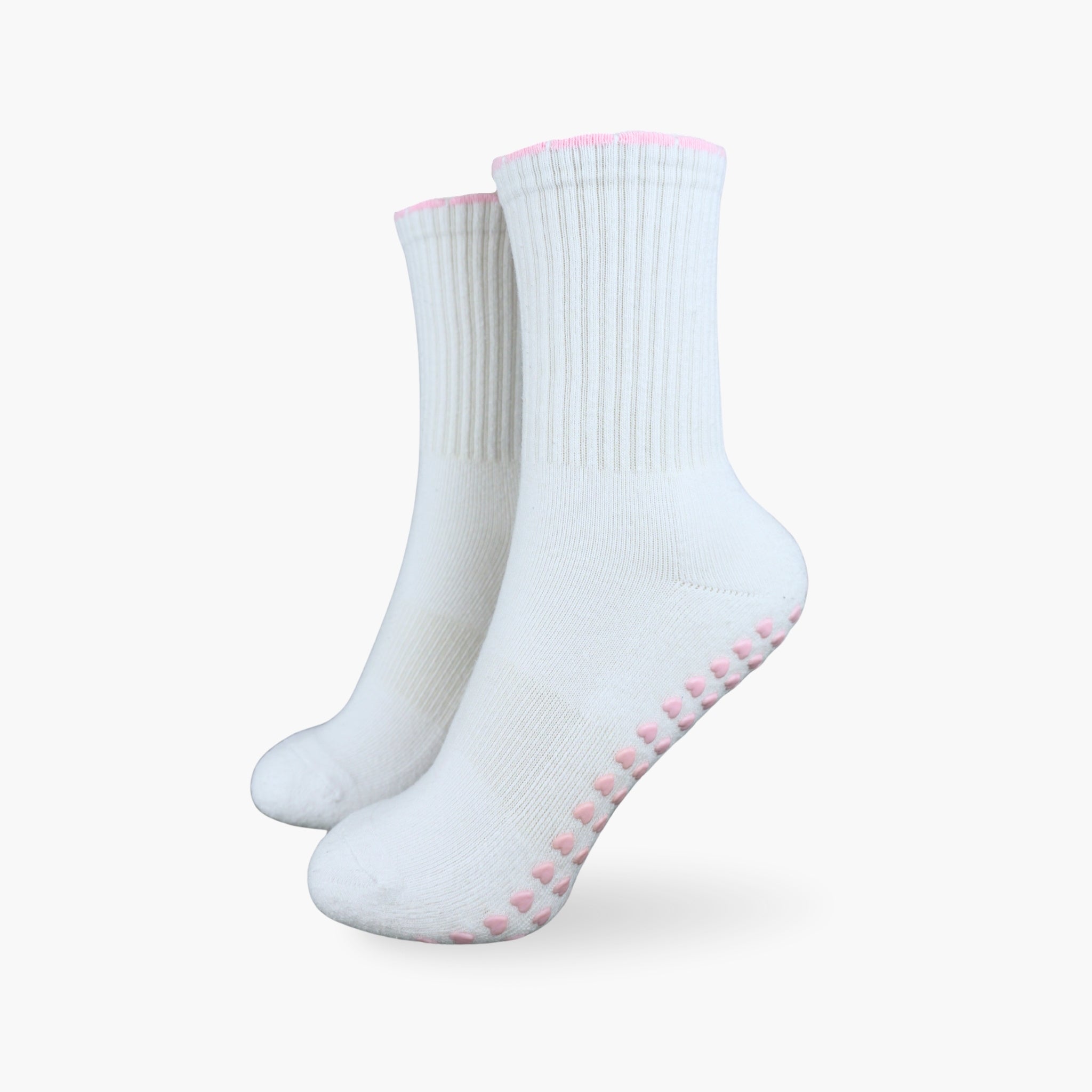 CASALEO Grip Socken in Weiß mit Rüschen Detail in Pink