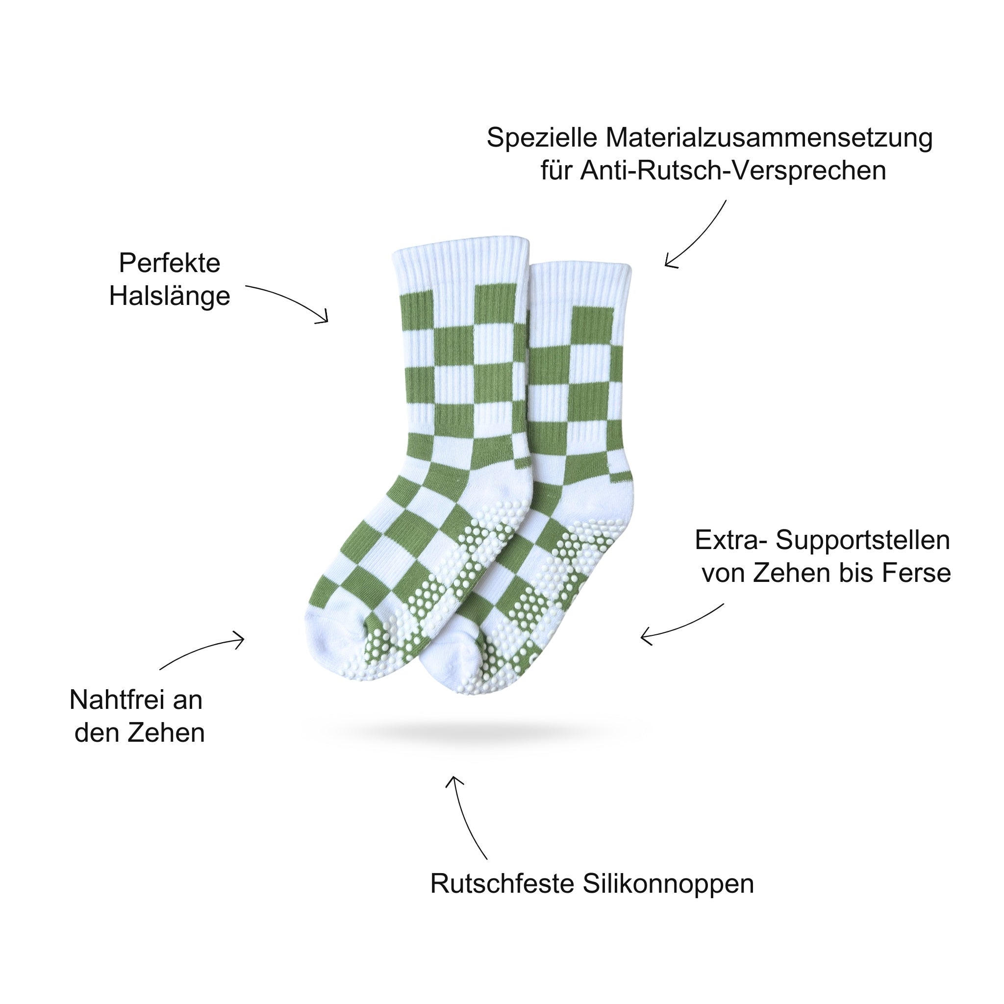 Pilates Socken Produktbild, das Vorteile beschreibt