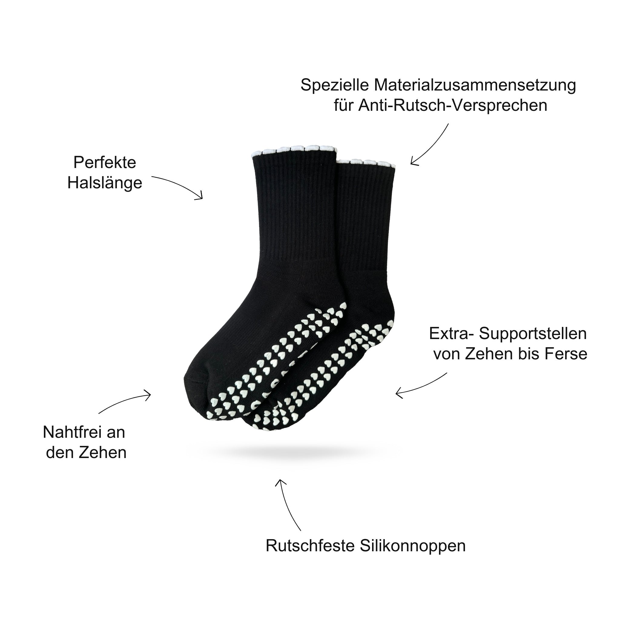 Pilates Socken Produktbild, das Vorteile beschreibt