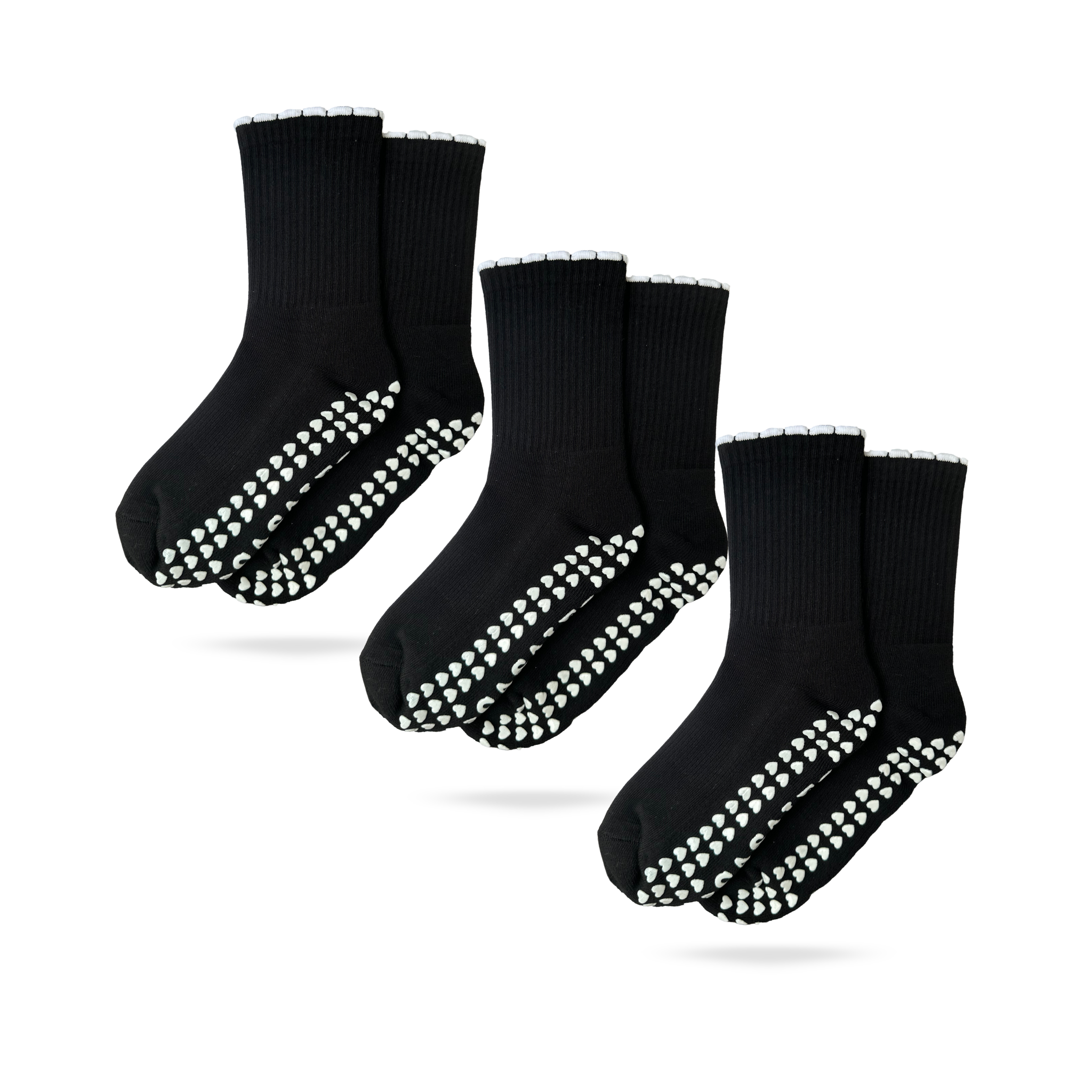 3er Bundle der CASALEO Grip Socken in Schwarz mit Rüschen Detail in Weiß