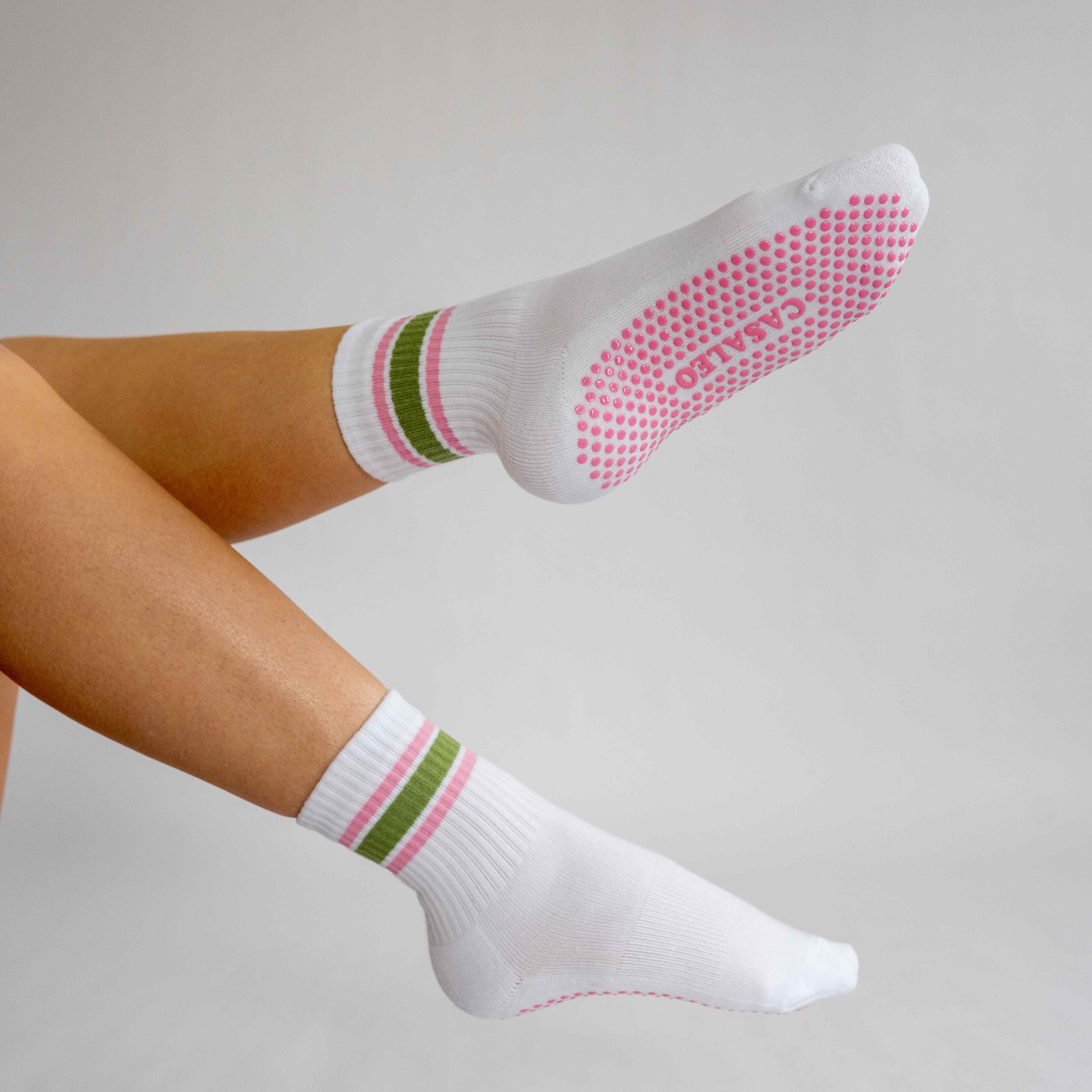 Weiße Pilates Socken mit Streifen, Modell STRIPE