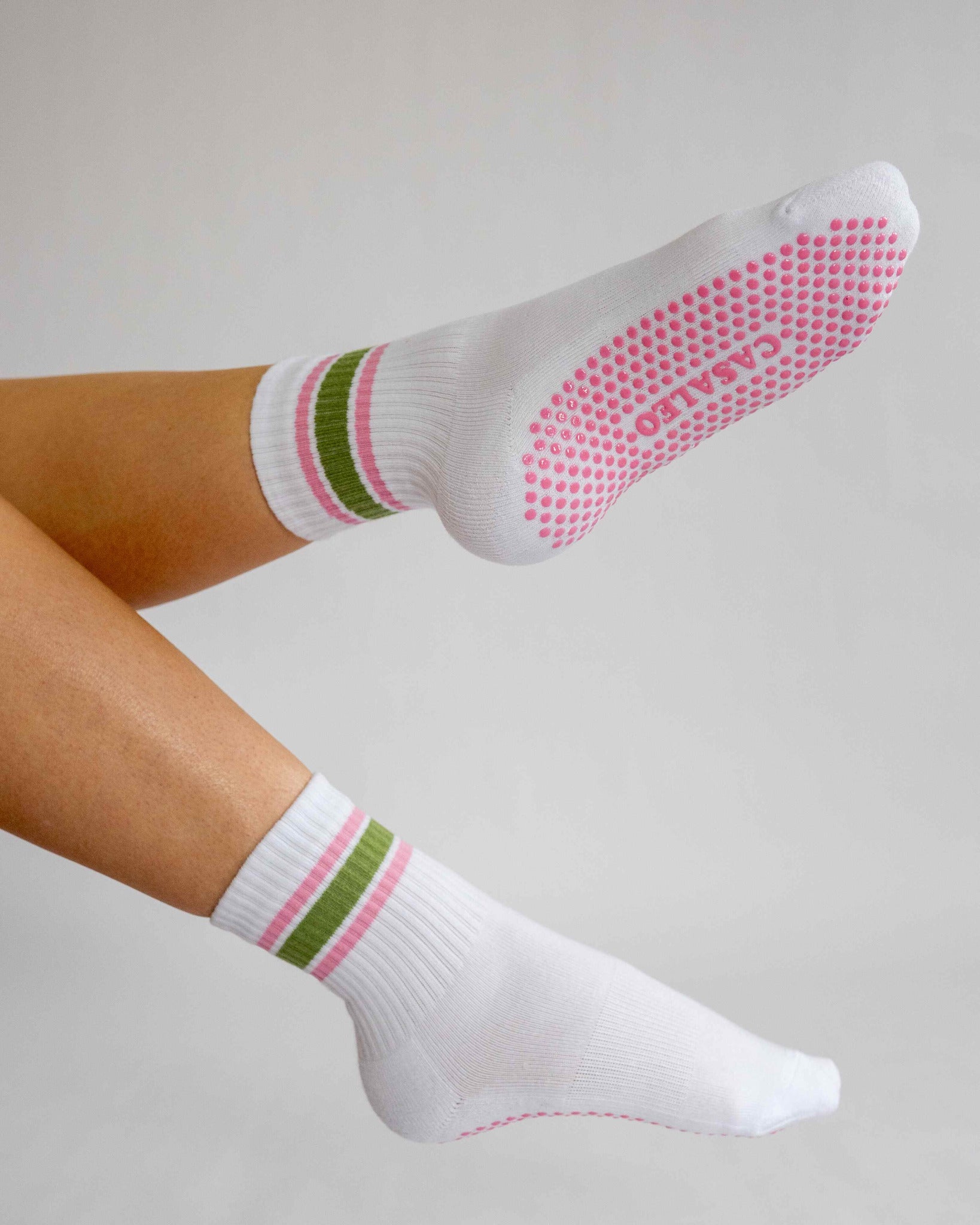 Weiße Pilates Socken mit Streifen, Modell STRIPE