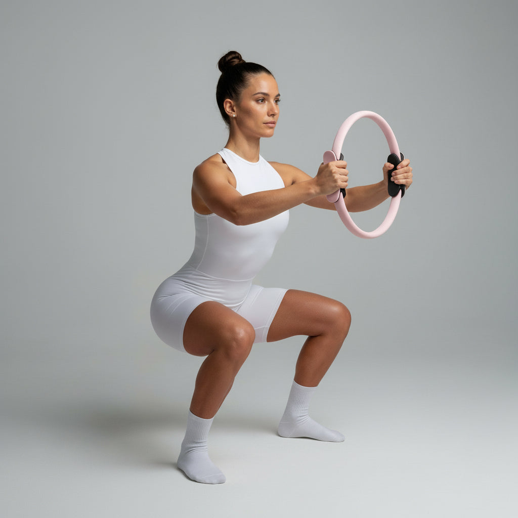 Model hält den CASALEO Gewichtsring vor Fotoleinwand