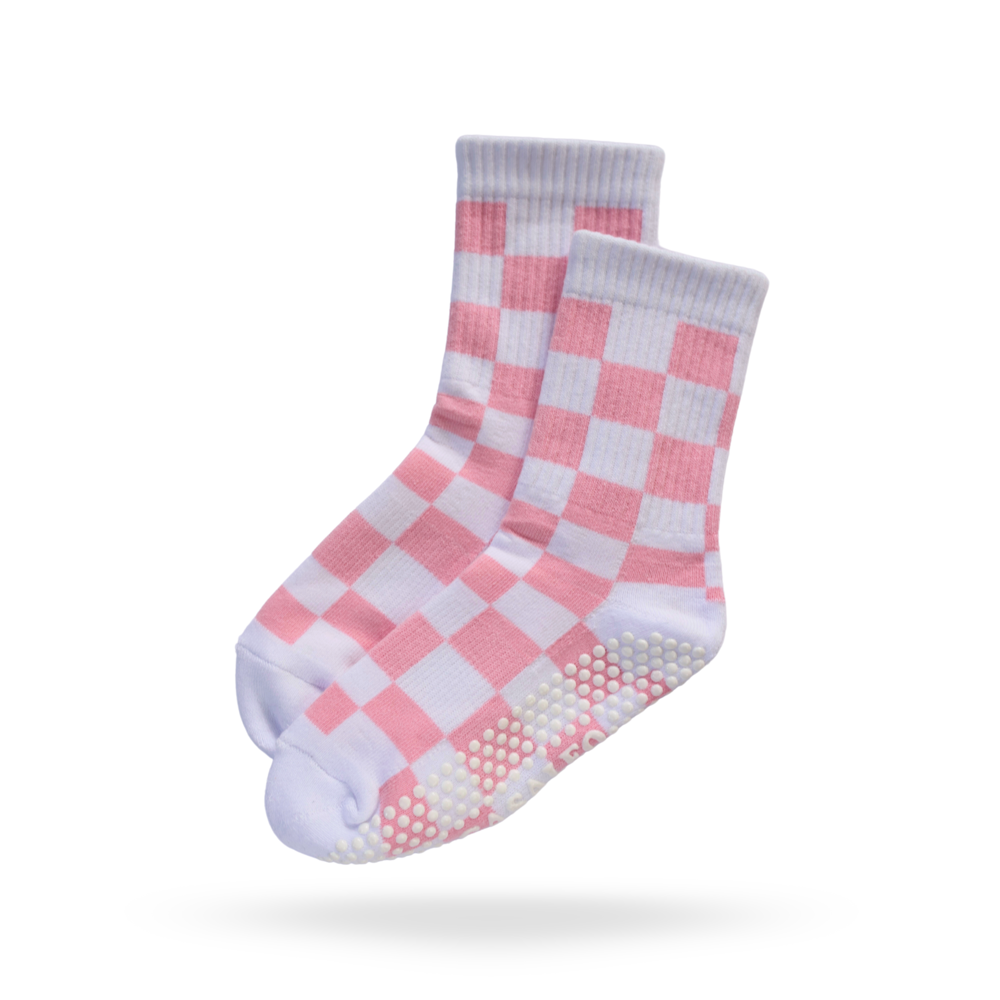 Pilates Socken in Weiß und Pink, Modell PINK KARO