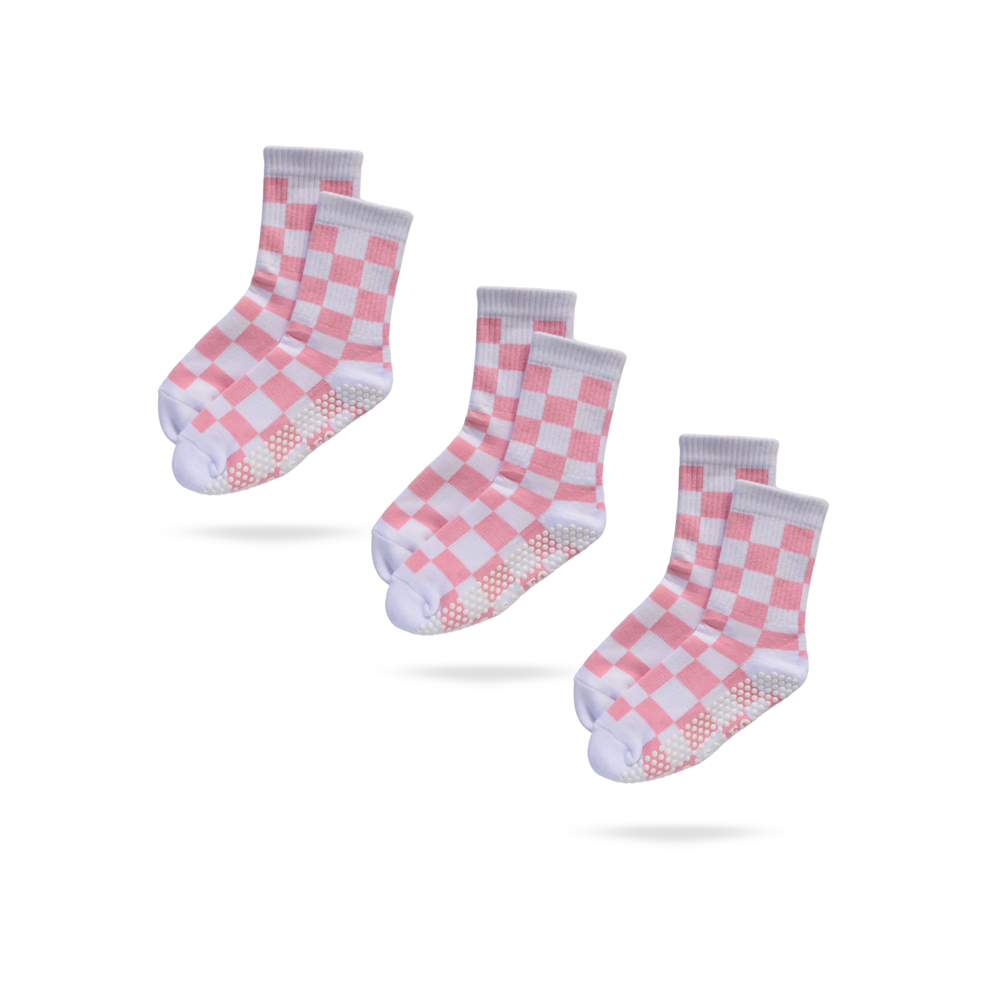 3er Bundle Pilates Socken in Weiß und Pink, Modell PINK KARO