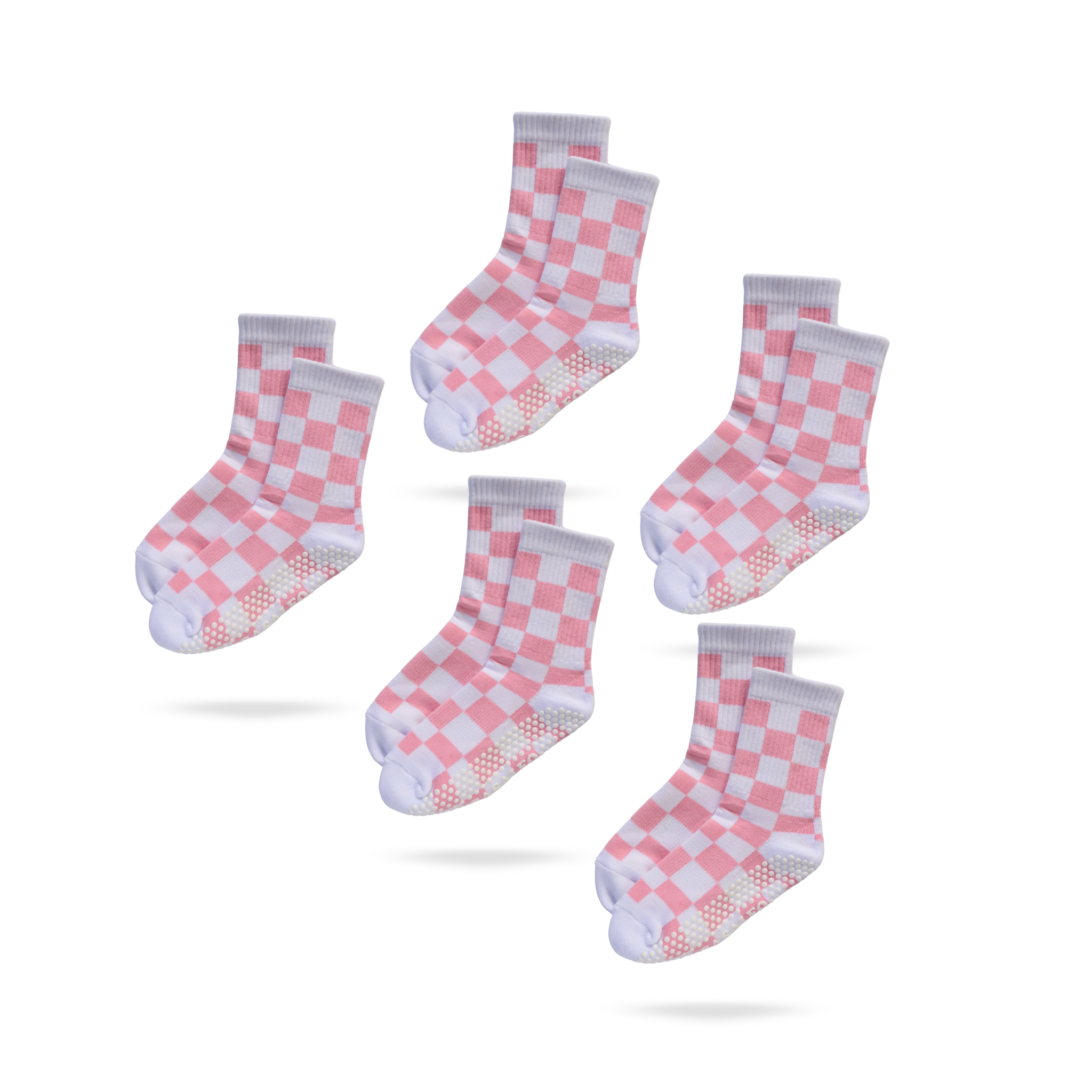 5er Bundle Pilates Socken in Weiß und Pink, Modell PINK KARO