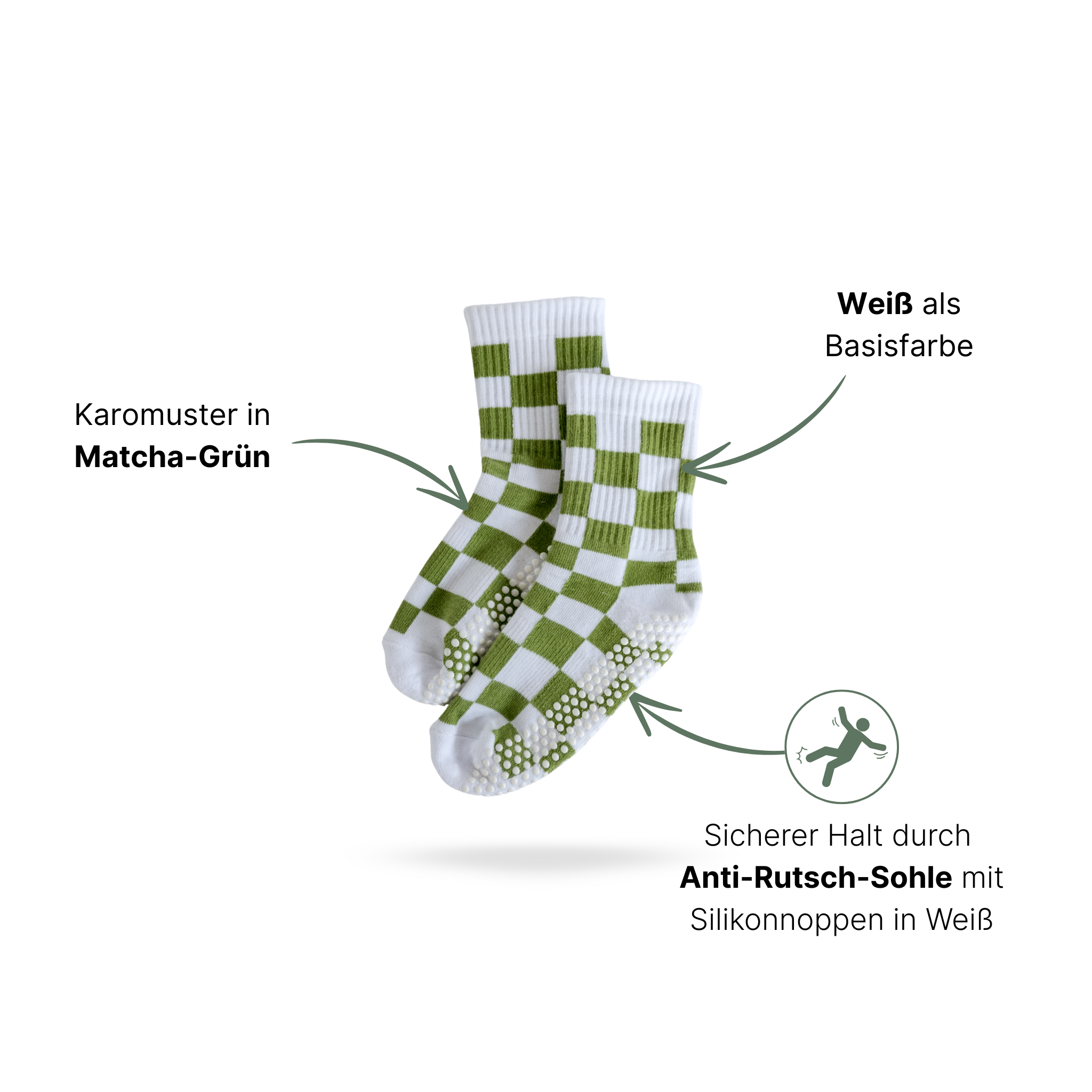 Pilates Socken in Weiß und Grün, Modell GRÜN KARO
