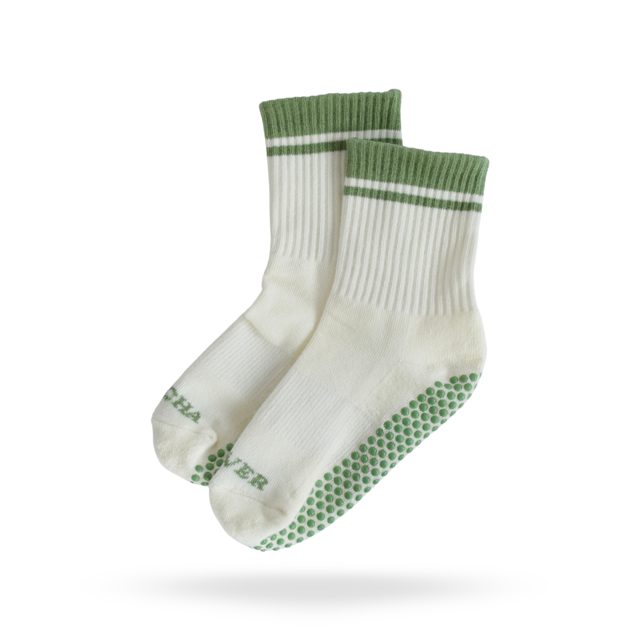 Pilates Socken in Weiß und Grün, Modell MATCHA LOVER