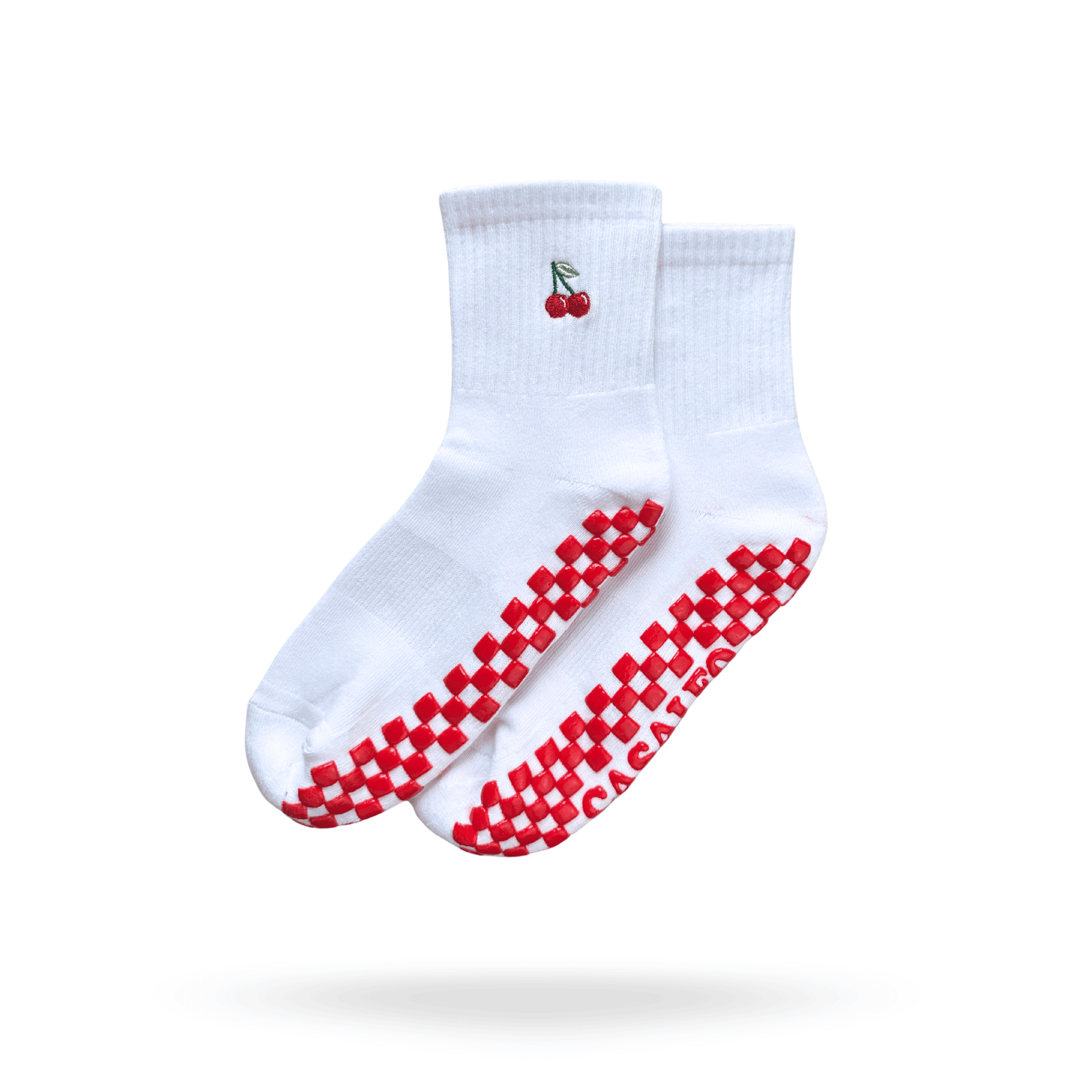 CASALEO Grip Socken mit roter Grip Sohle und Kirsch Icon, ideal für Pilates, Yoga und Barre