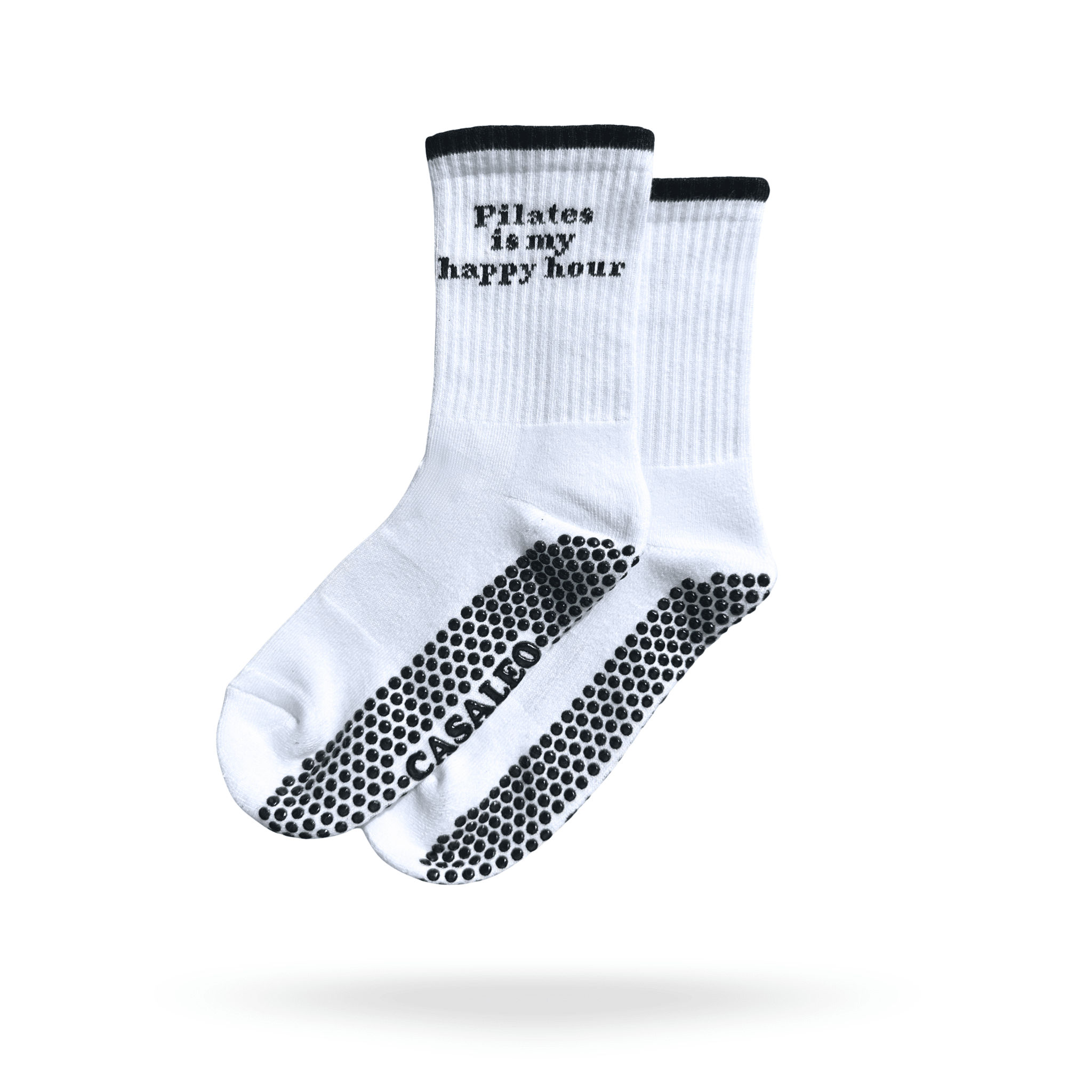CASALEO Grip Socken mit "Pilates is my happy hour" Schrift, optimal für Pilates, Yoga und Barre