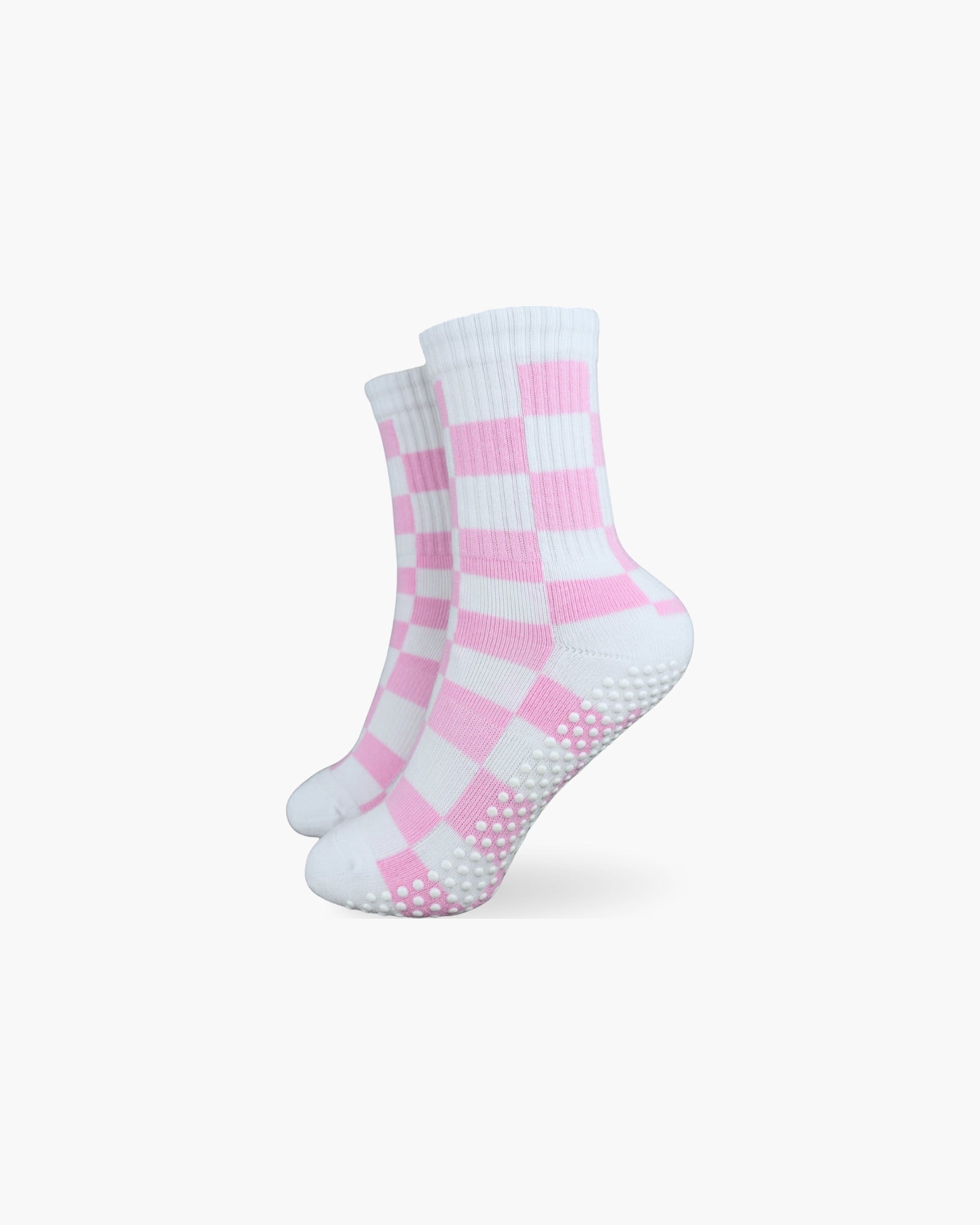 CASALEO Grip Socken in Weiß mit pinkem Karo Muster, optimal für Pilates, Yoga und Barre