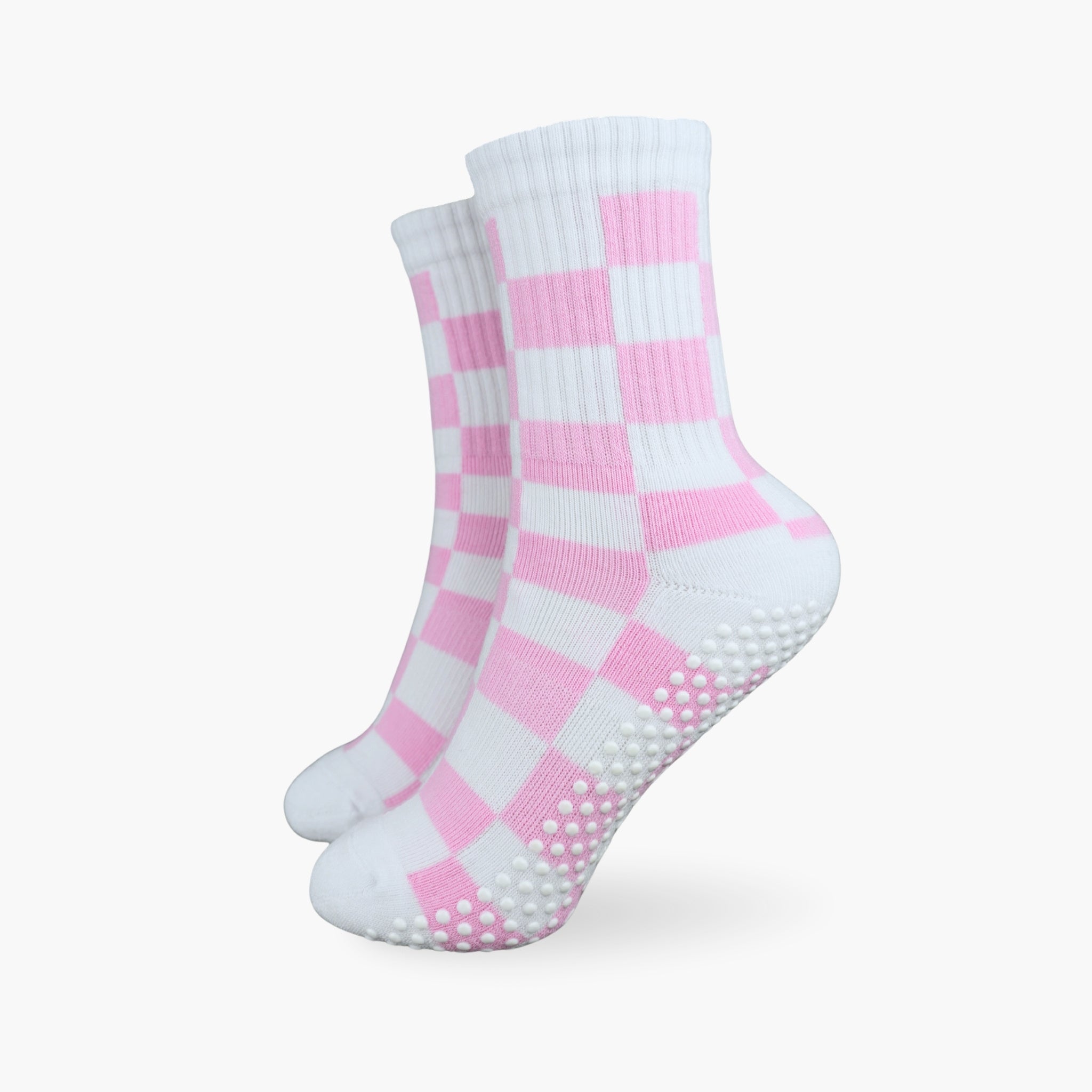 CASALEO Grip Socken in Weiß mit pinkem Karo Muster, optimal für Pilates, Yoga und Barre