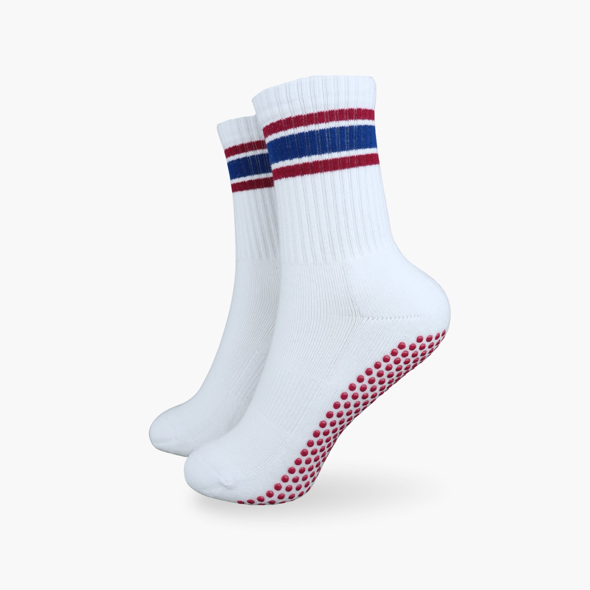 Weiße CASALEO Grip Socken mit Streifen, optimal für Pilates, Yoga und Barre