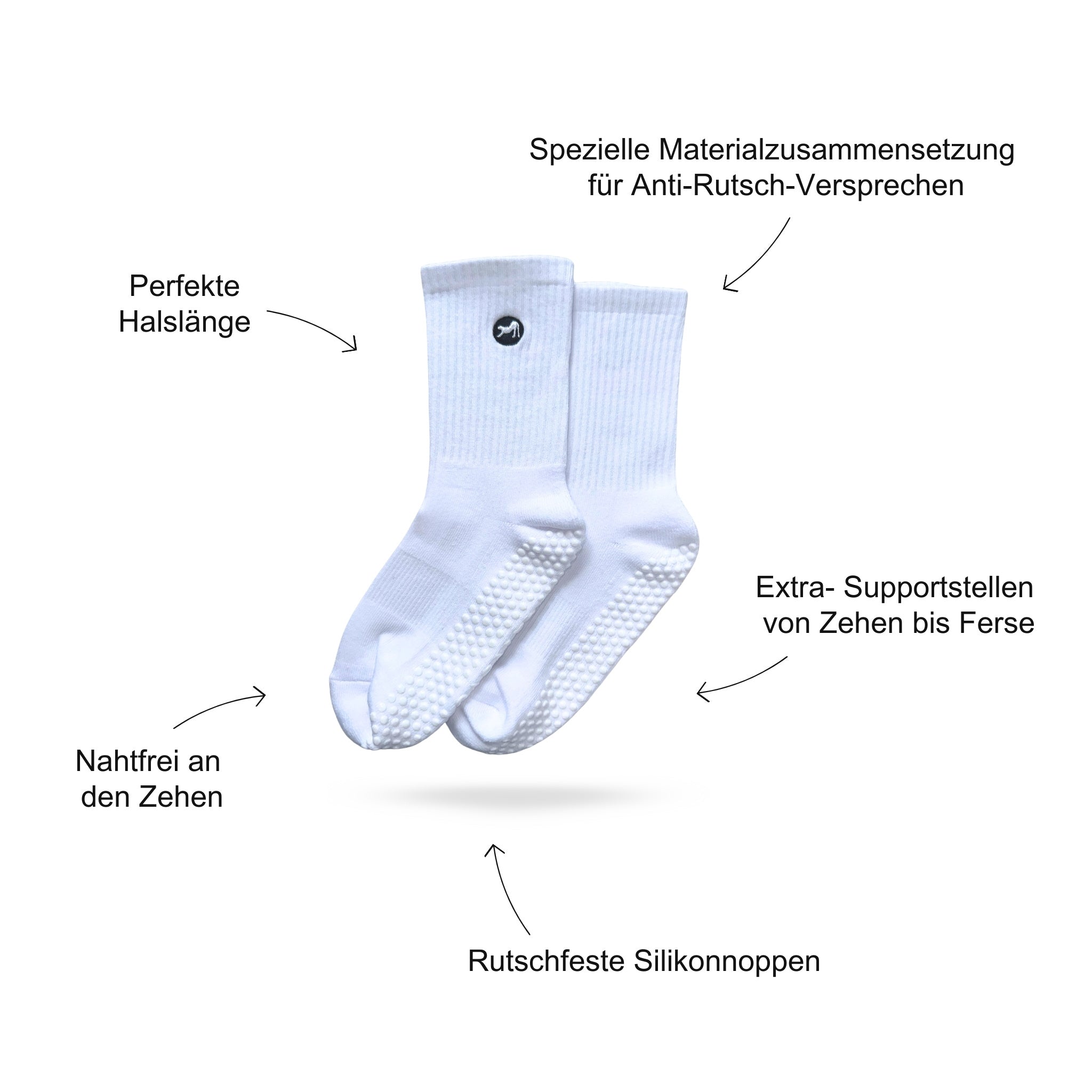 Pilates Socken Produktbild, das Vorteile beschreibt