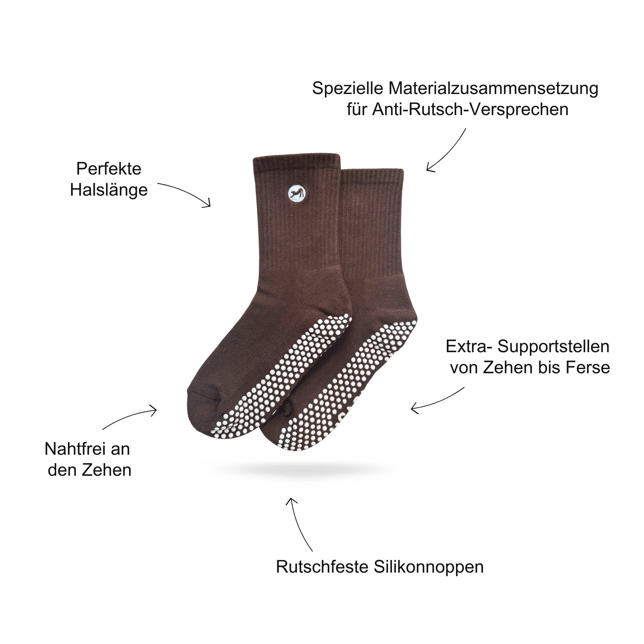 Pilates Socken Produktbild, das Vorteile beschreibt