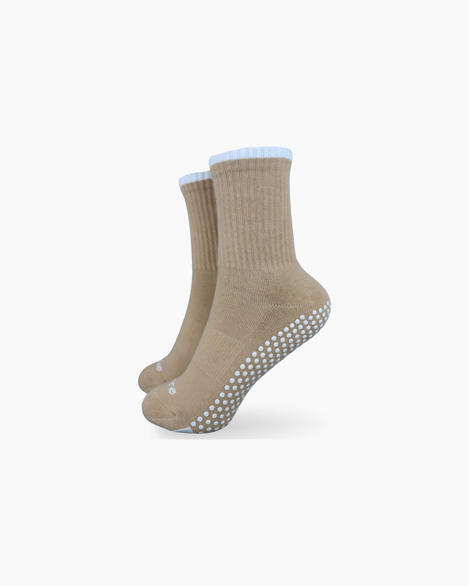CASALEO Pilates Socken in Beige mit Aufschrift und Extra Gripfläche