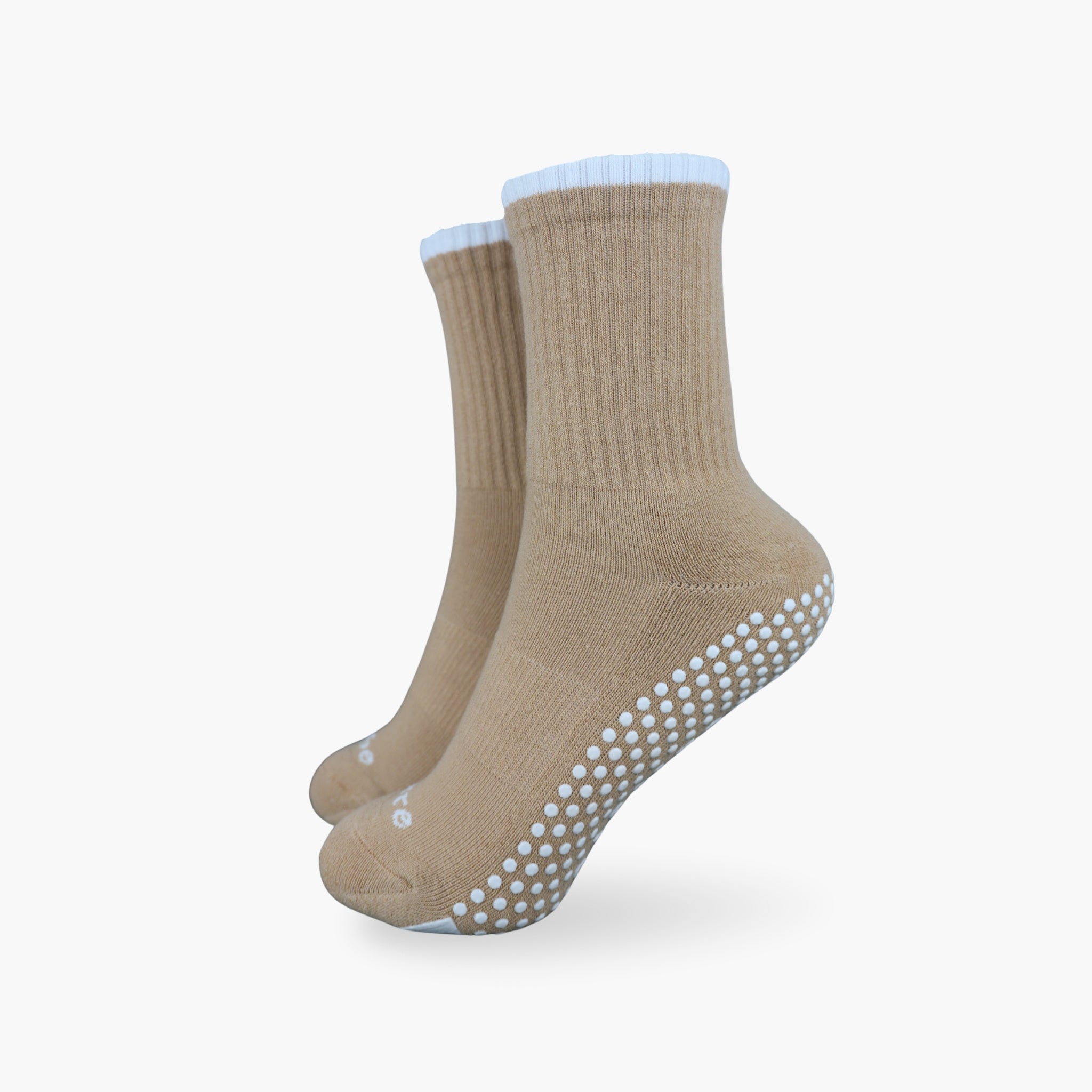 CASALEO Pilates Socken in Beige mit Aufschrift und Extra Gripfläche