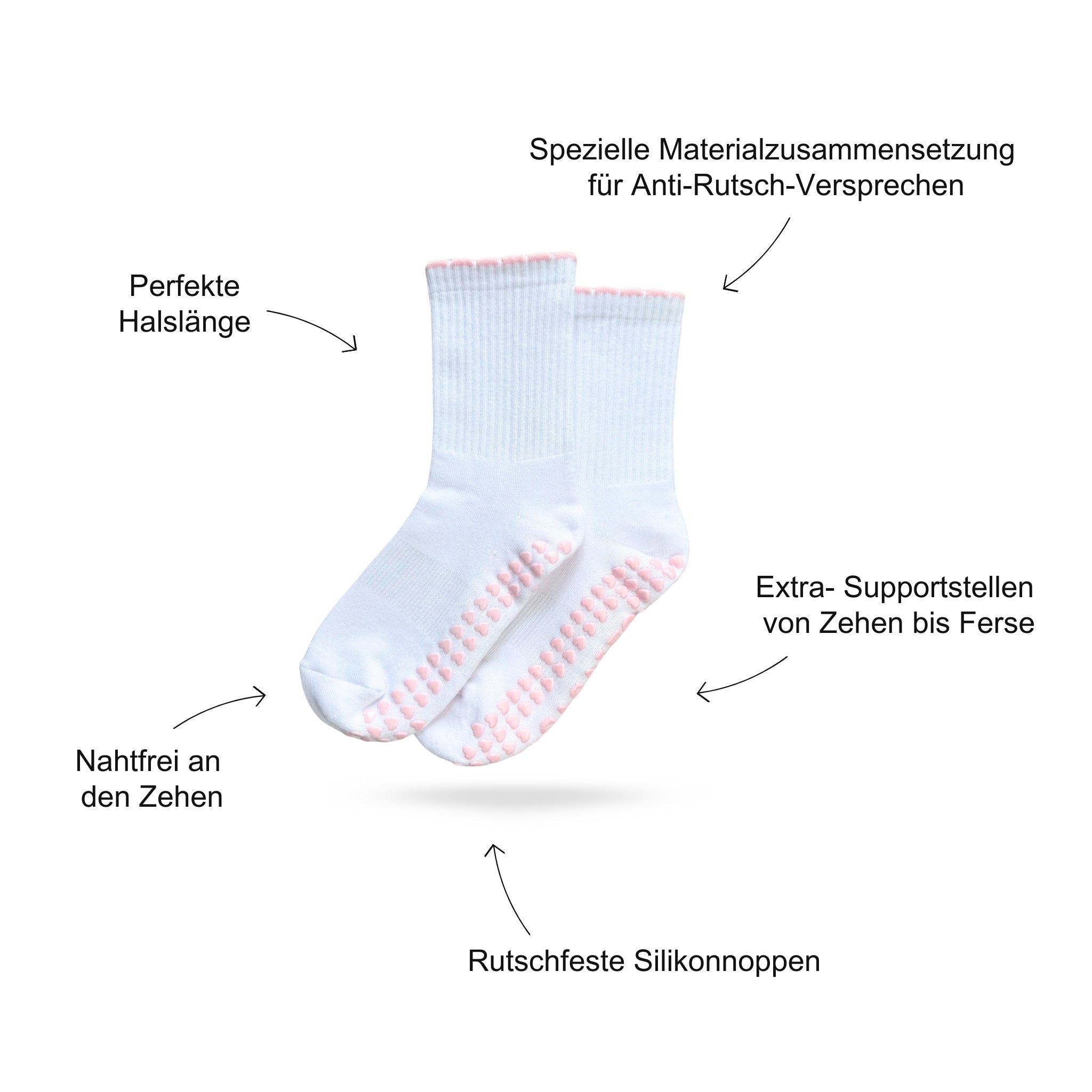 Pilates Socken Produktbild, das Vorteile beschreibt