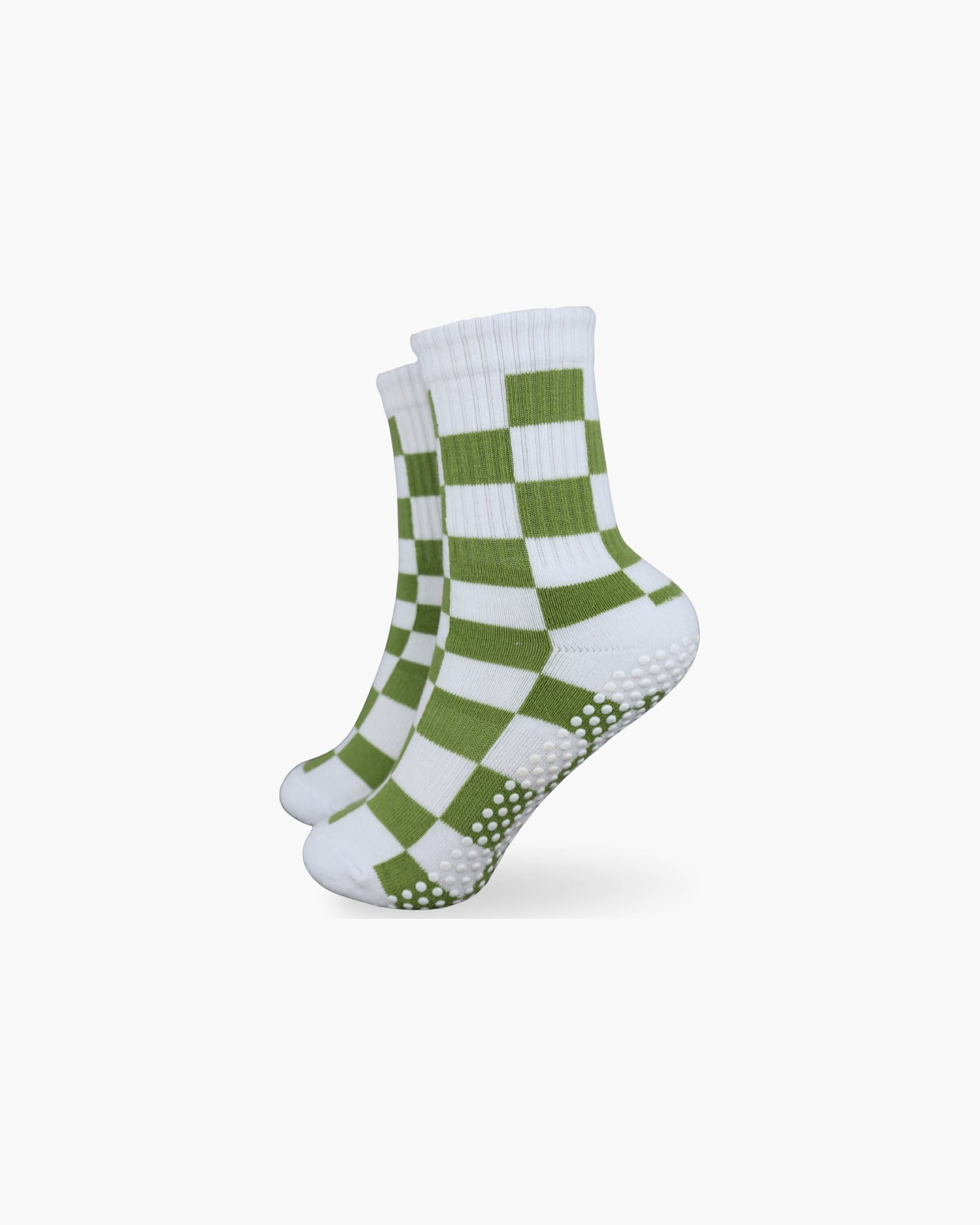 CASALEO Grip Socken in Weiß mit Grünem Karo Muster, optimal für Pilates, Yoga und Barre
