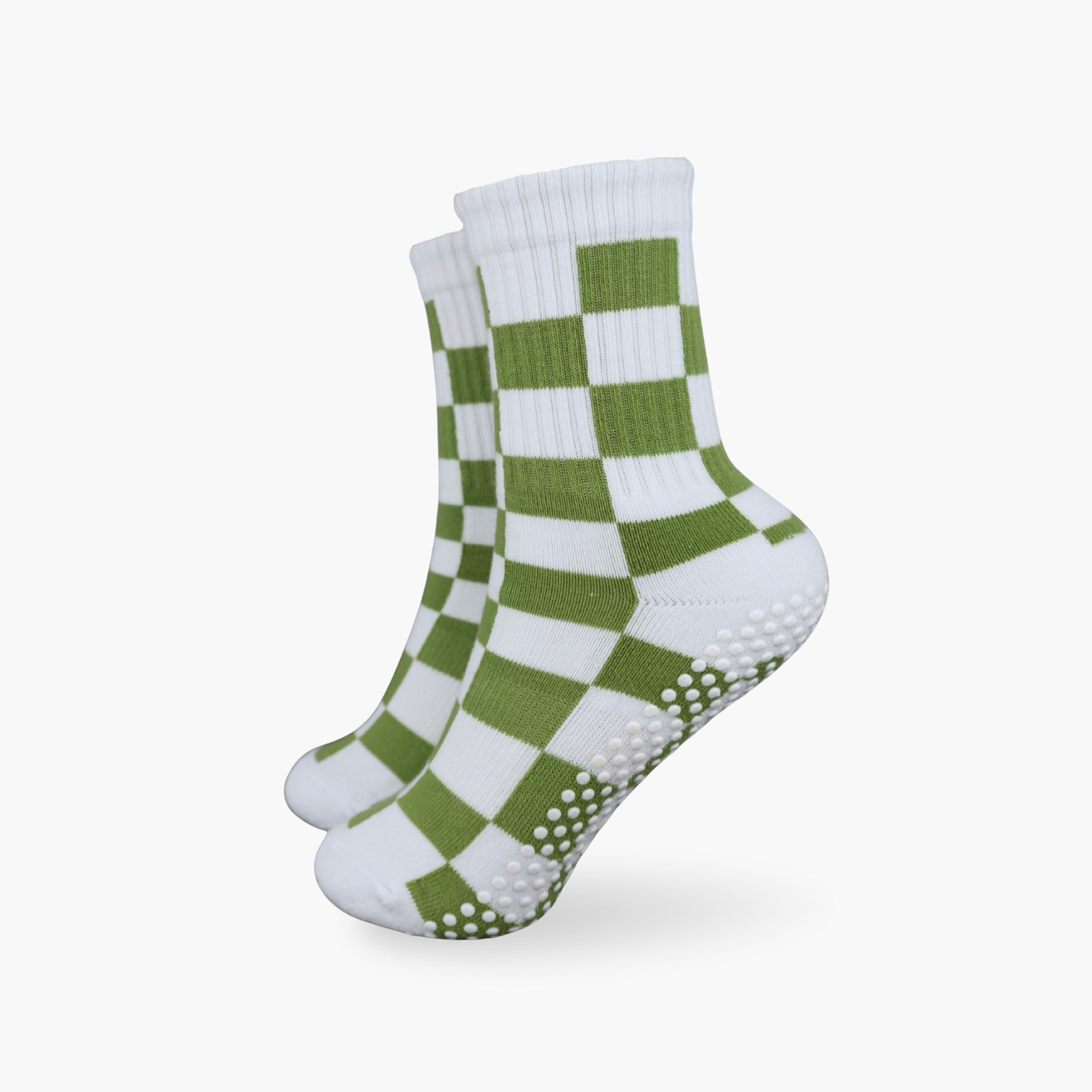 CASALEO Grip Socken in Weiß mit Grünem Karo Muster, optimal für Pilates, Yoga und Barre