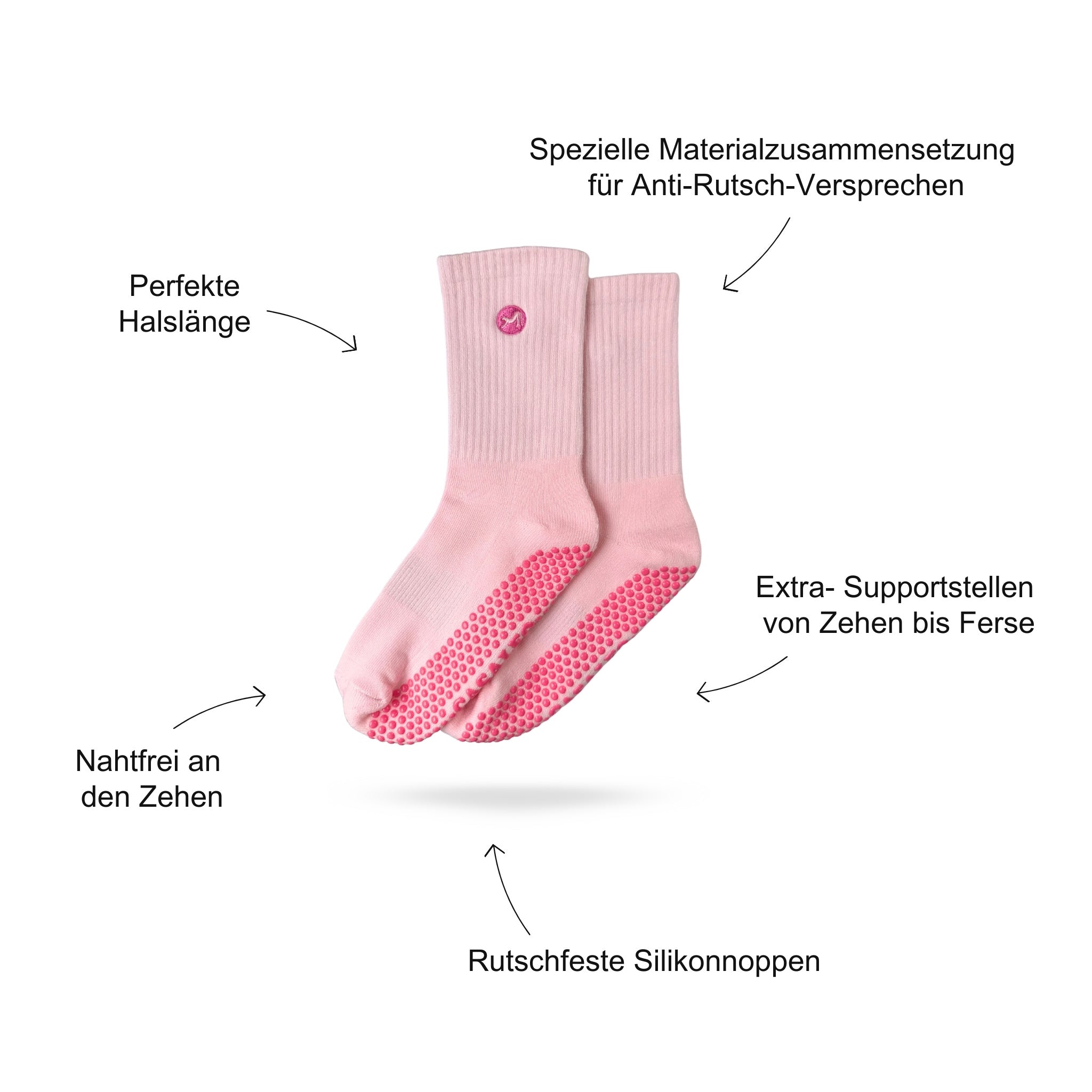 Pilates Socken Produktbild, das Vorteile beschreibt