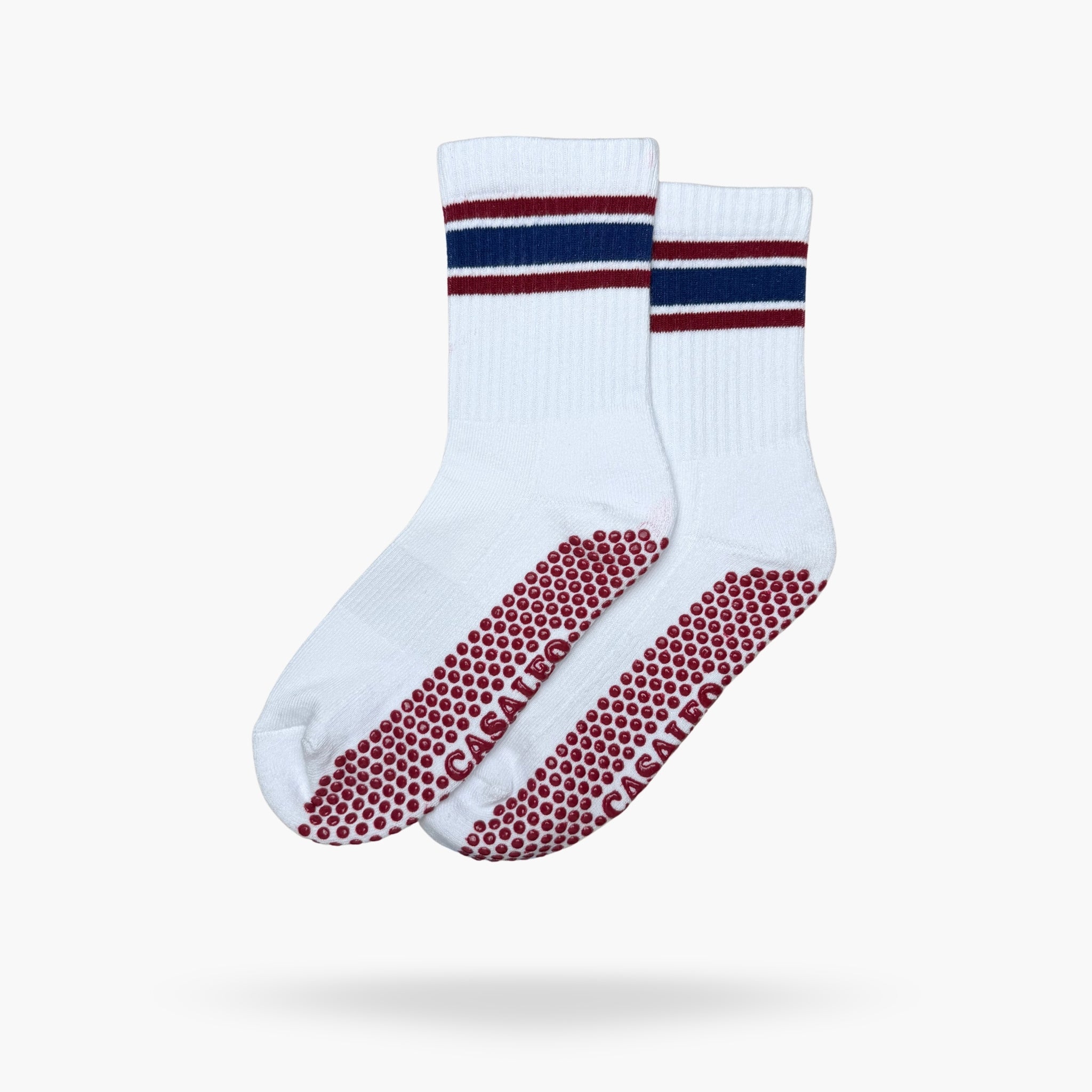 Weiße CASALEO Grip Socken mit Streifen, optimal für Pilates, Yoga und Barre