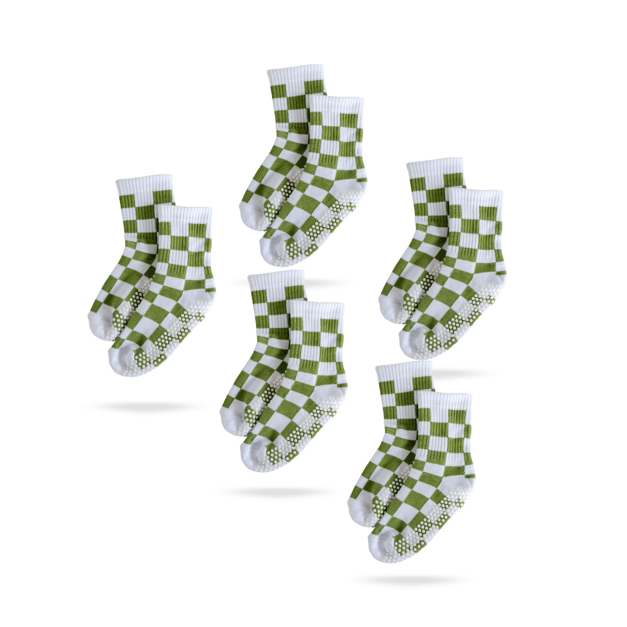 5er Bundle Pilates Socken in Weiß und Grün, Modell GRÜN KARO