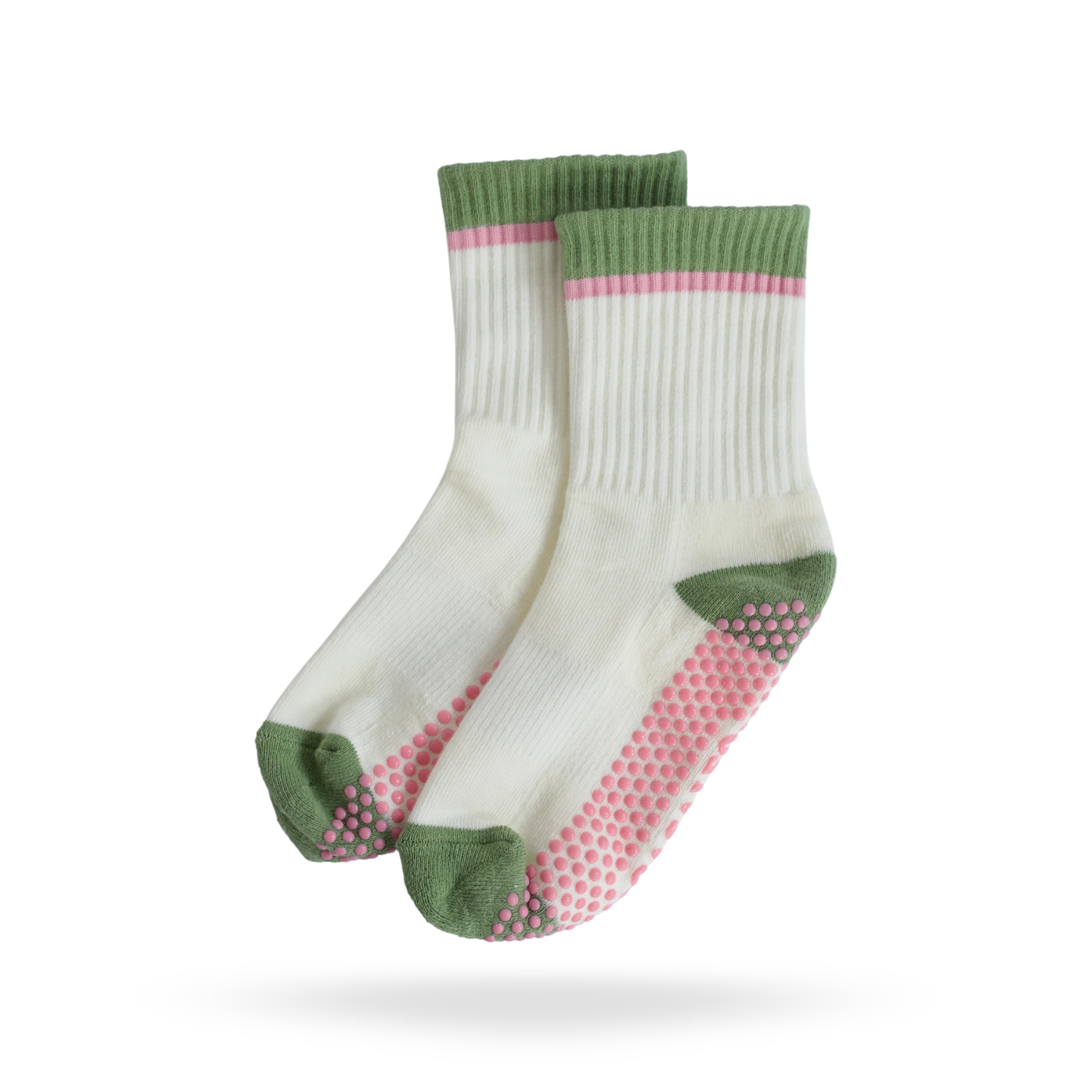 Pilates Socken in Weiß, Grün und Pink, Modell TRICOLOR