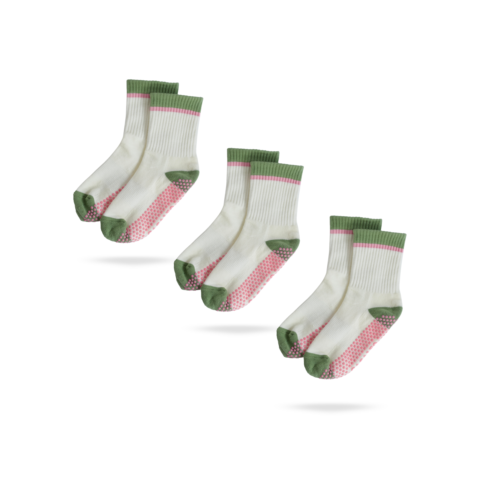 3er Bundle Pilates Socken in Weiß, Grün und Pink, Modell TRICOLOR