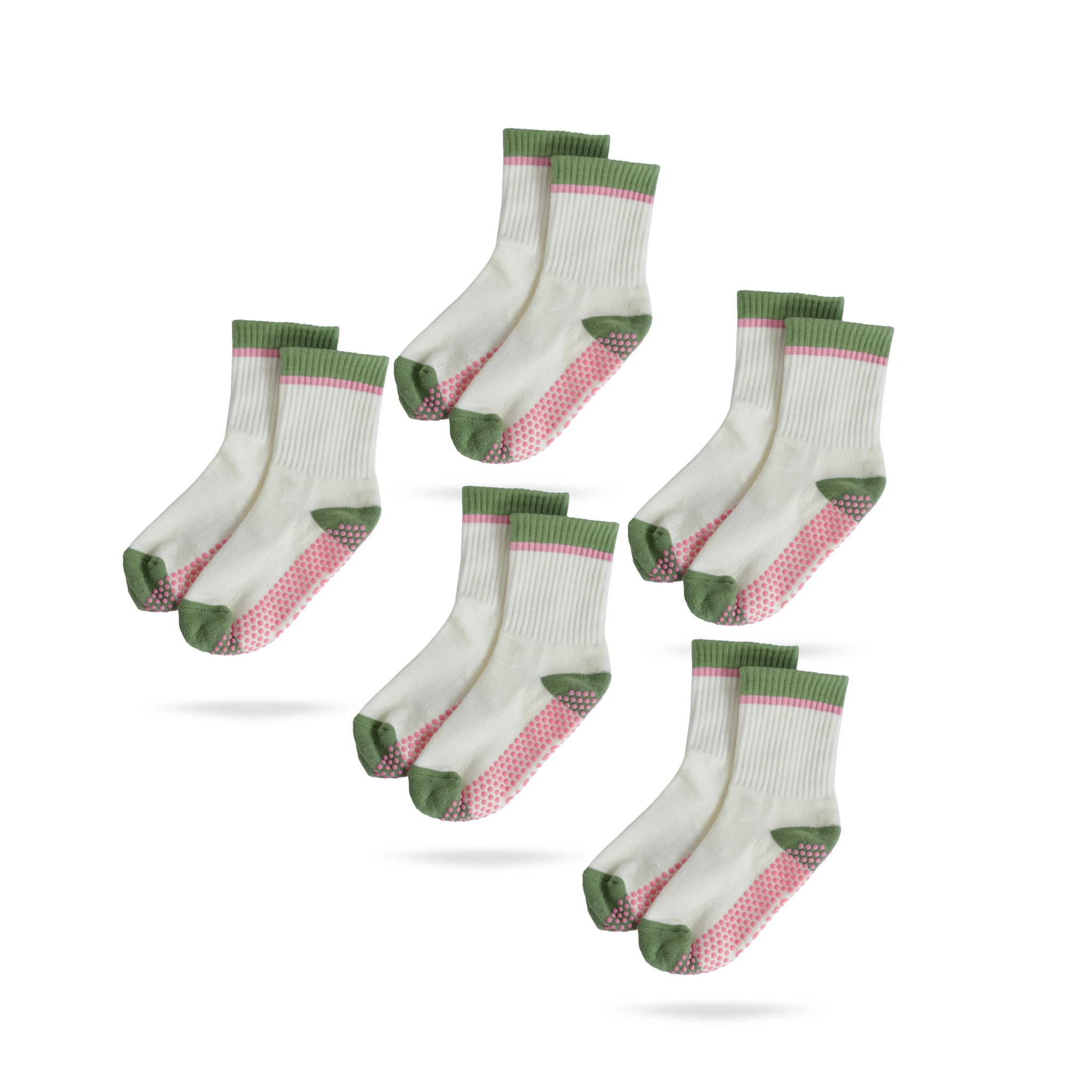 5er Bundle Pilates Socken in Weiß, Grün und Pink, Modell TRICOLOR
