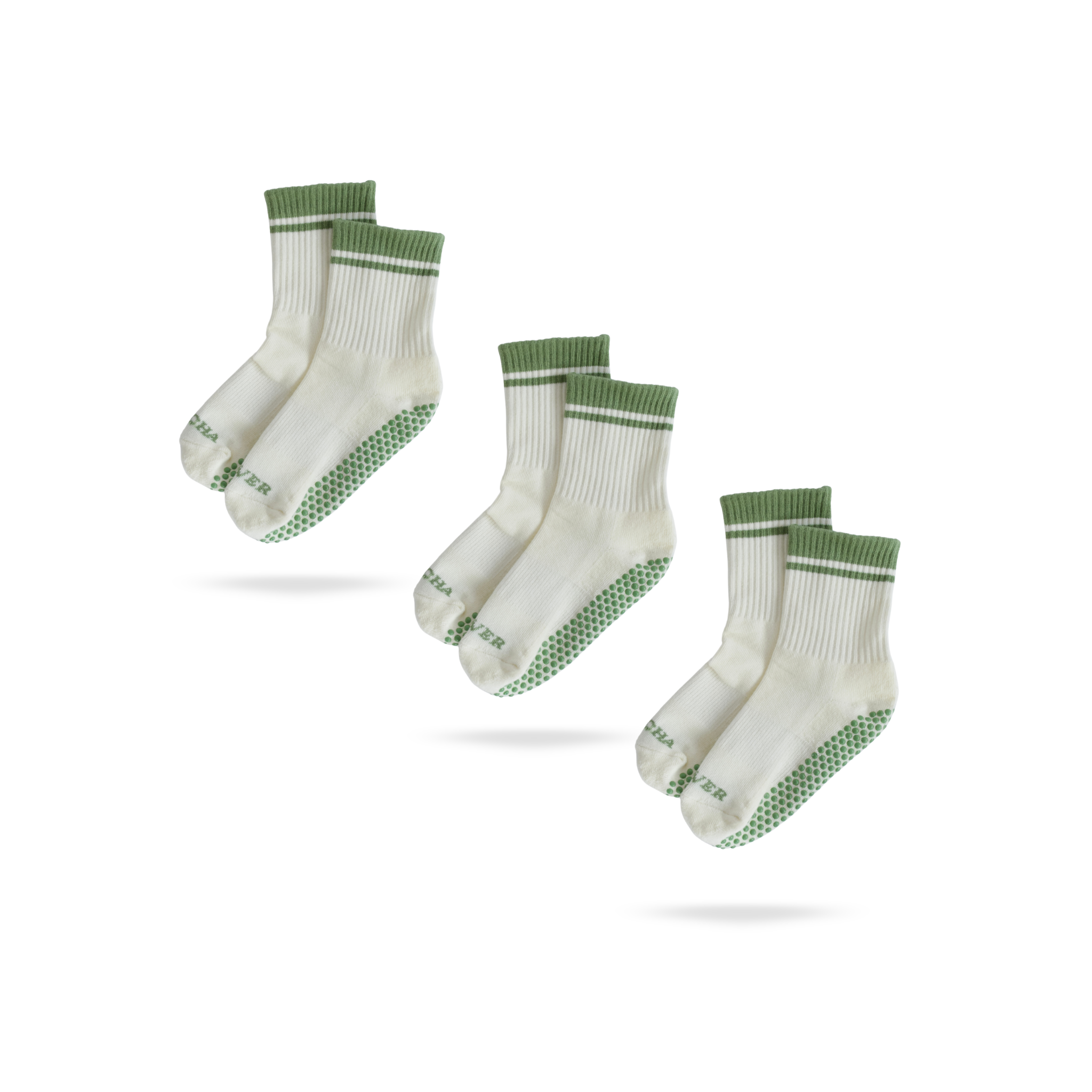3er Bundle Pilates Socken in Weiß und Grün, Modell MATCHA LOVER
