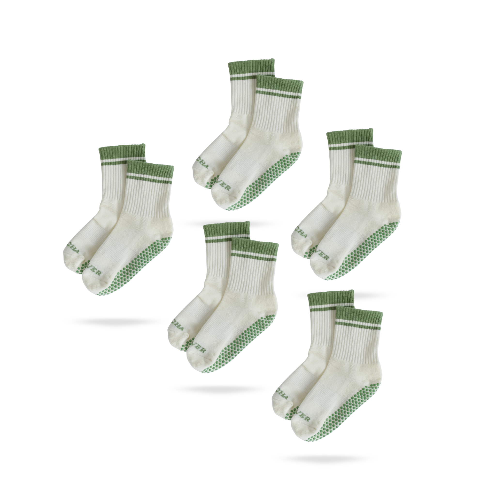 5er Bundle Pilates Socken in Weiß und Grün, Modell MATCHA LOVER