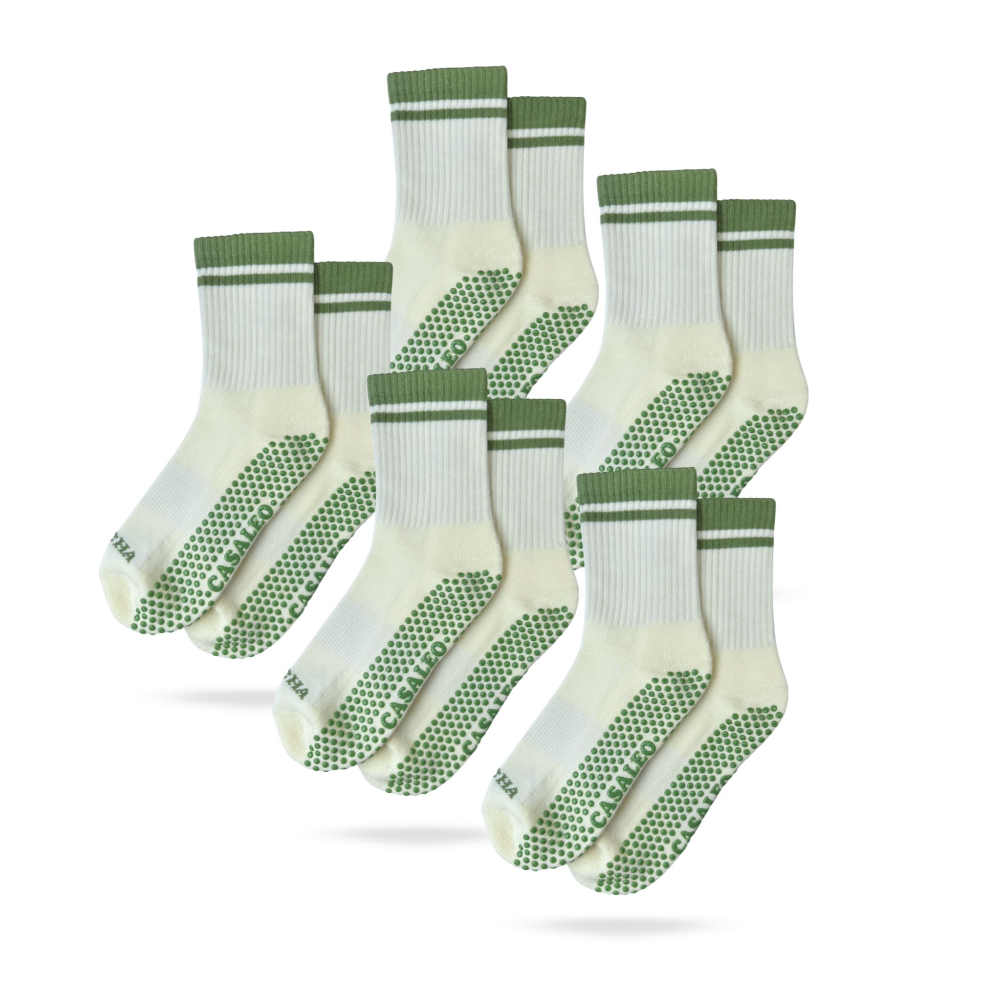 5er Bundle der CASALEO Grip Socken in Oatmilk Weiß mit MATCHA LOVER Schrift in Grün