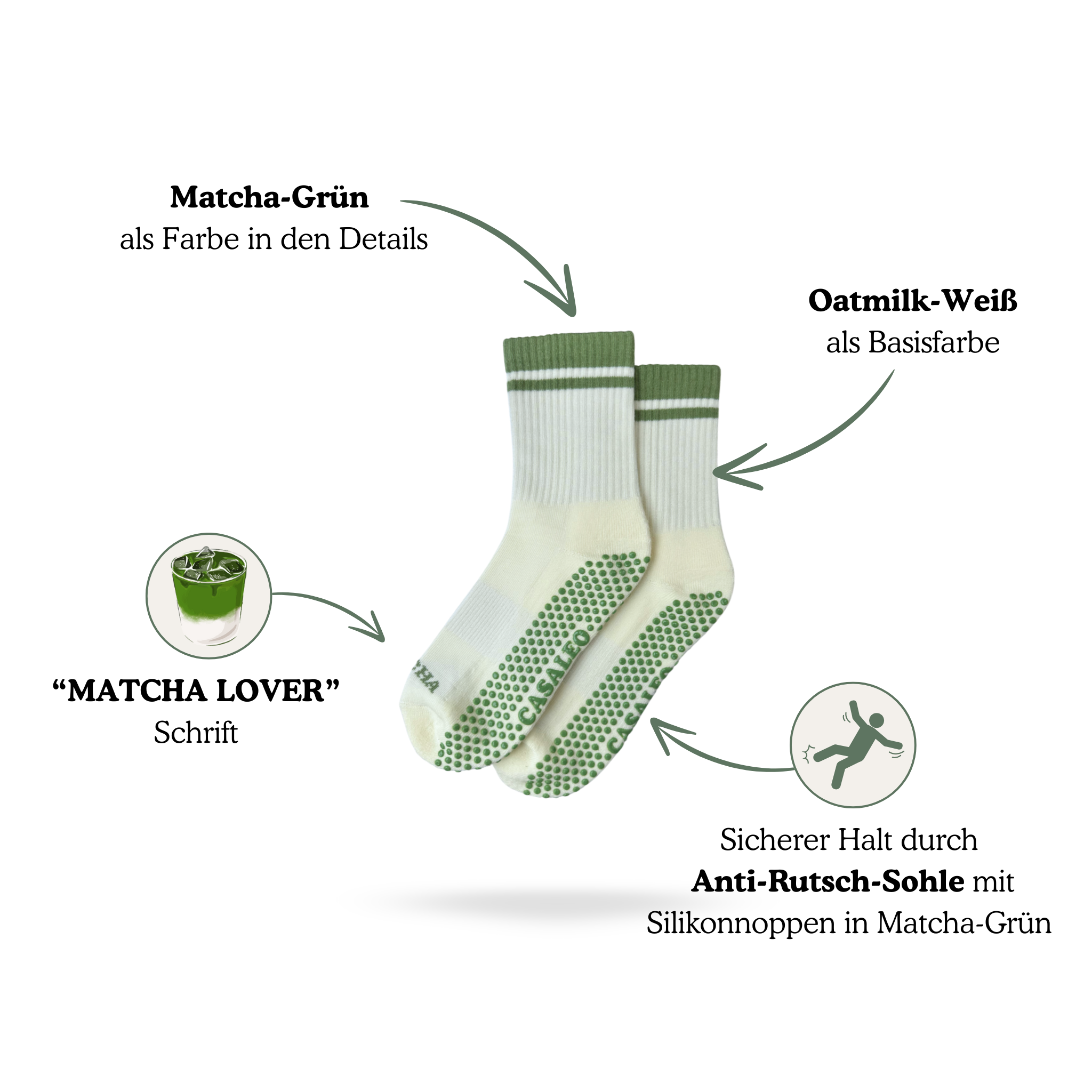 Vorteile der Matcha Lover Grip Socken von CASALEO erklärt