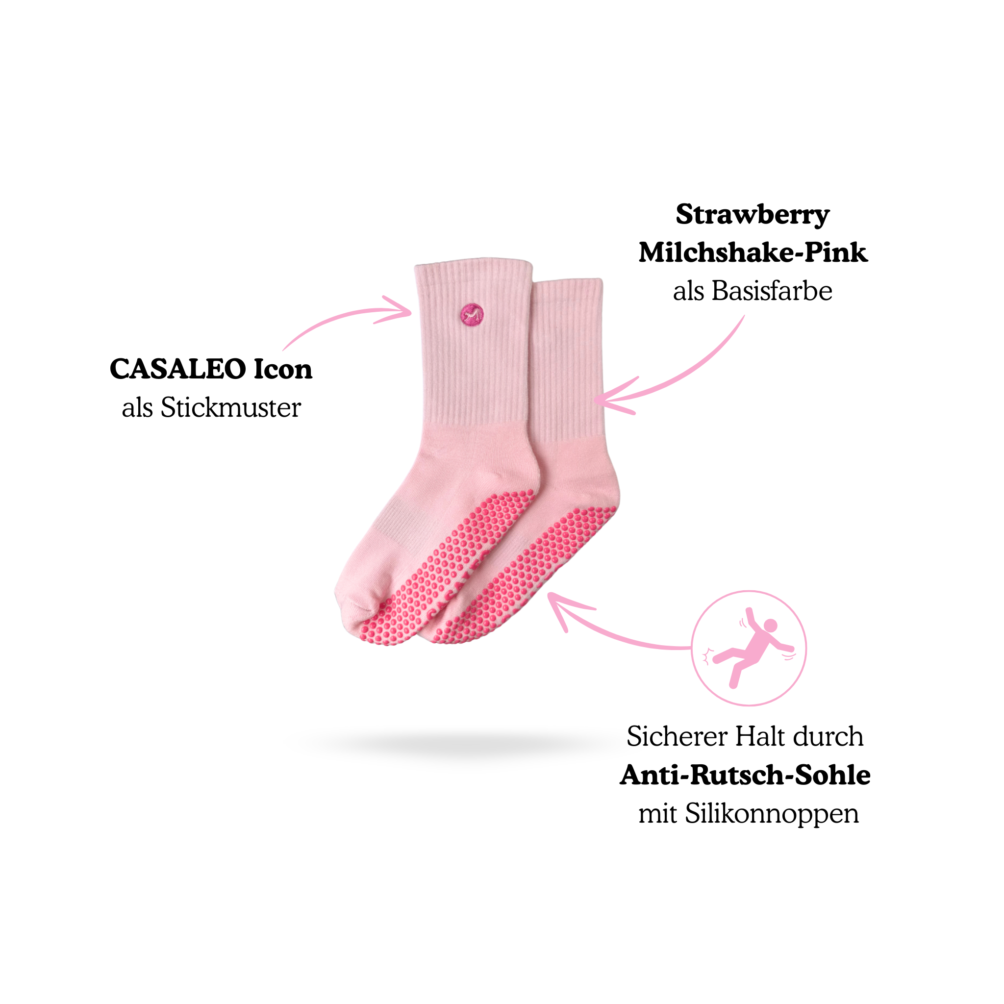 Vorteile der CASALEO Grip Socken in Strawberry Foam Pink