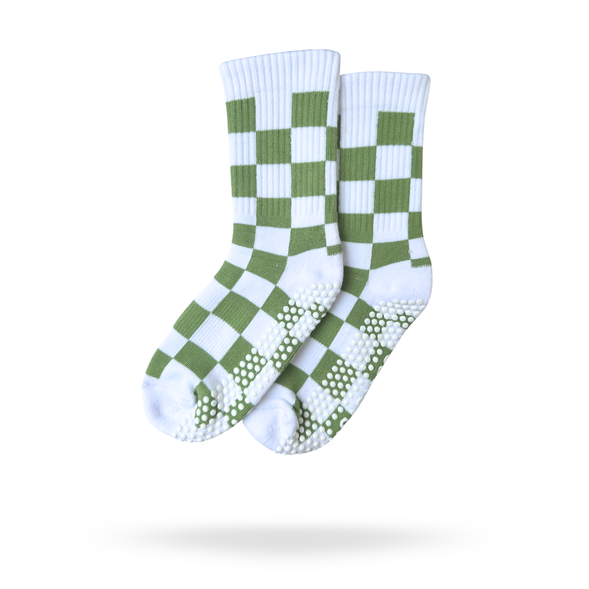 CASALEO Grip Socken in Weiß mit Grünem Karo Muster, optimal für Pilates, Yoga und Barre