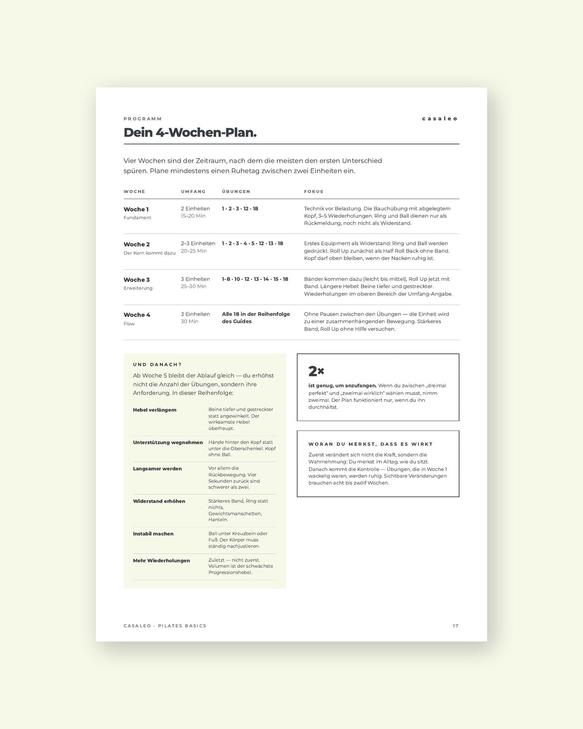 casaleo Pilates Basics Guide – 4-Wochen-Plan