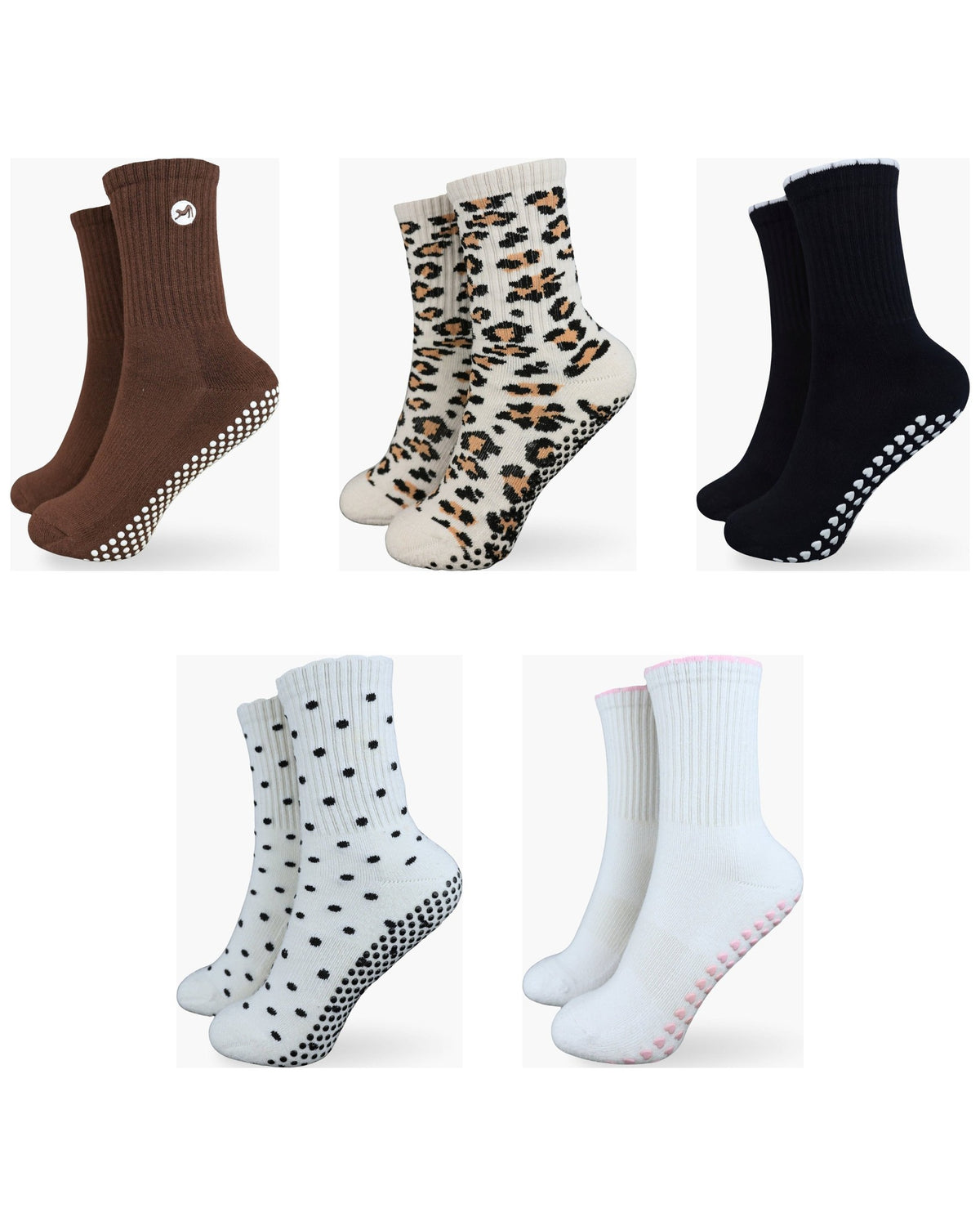 Bestseller Bundle XL von casaleo: Grip Socken Leo, Espresso, Heart Black, Polkadot und Heart White